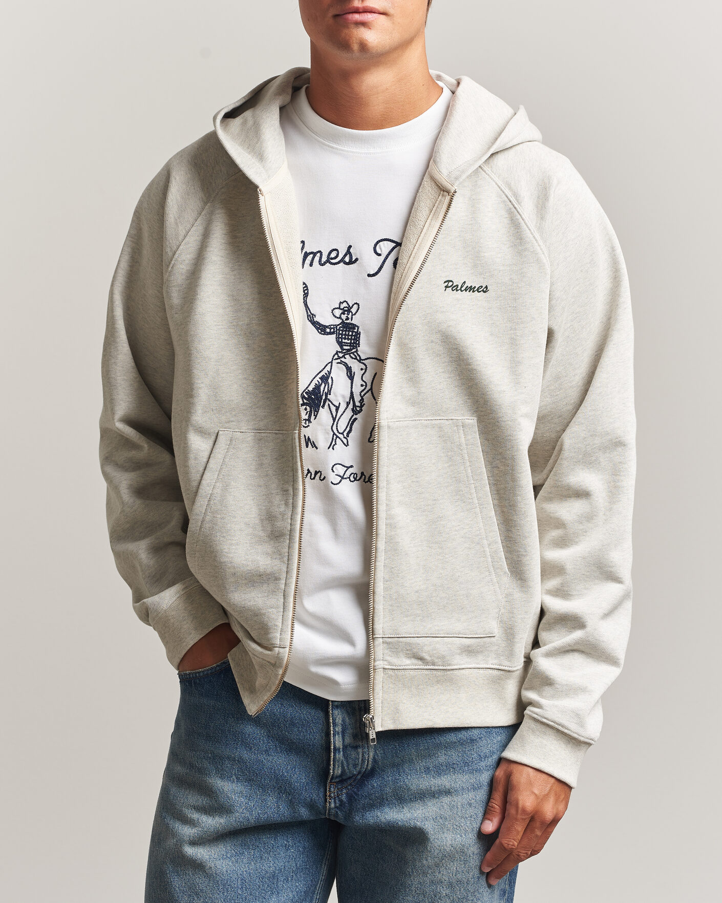 Hombres | Jerséis y prendas de punto | Palmes | Logo Zip Hoodie Grey Melange