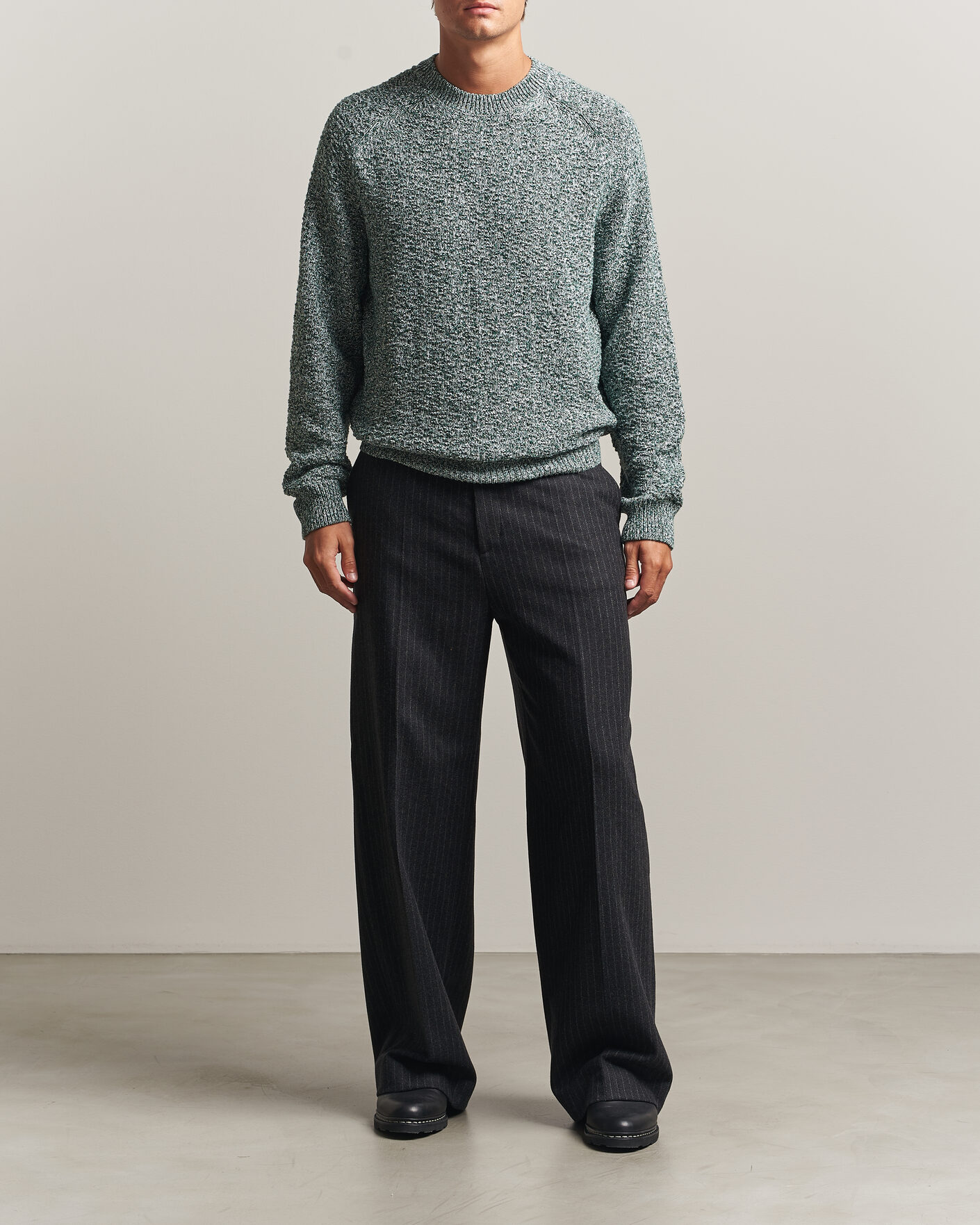 Hombres | Jerséis y prendas de punto | Palmes | Knitted Crew Neck Sweater Green Melange