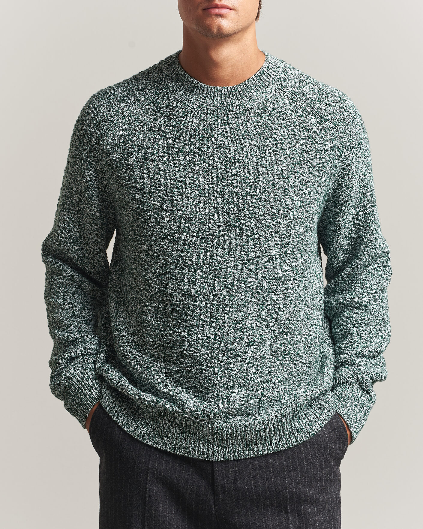 Hombres | Jerséis y prendas de punto | Palmes | Knitted Crew Neck Sweater Green Melange
