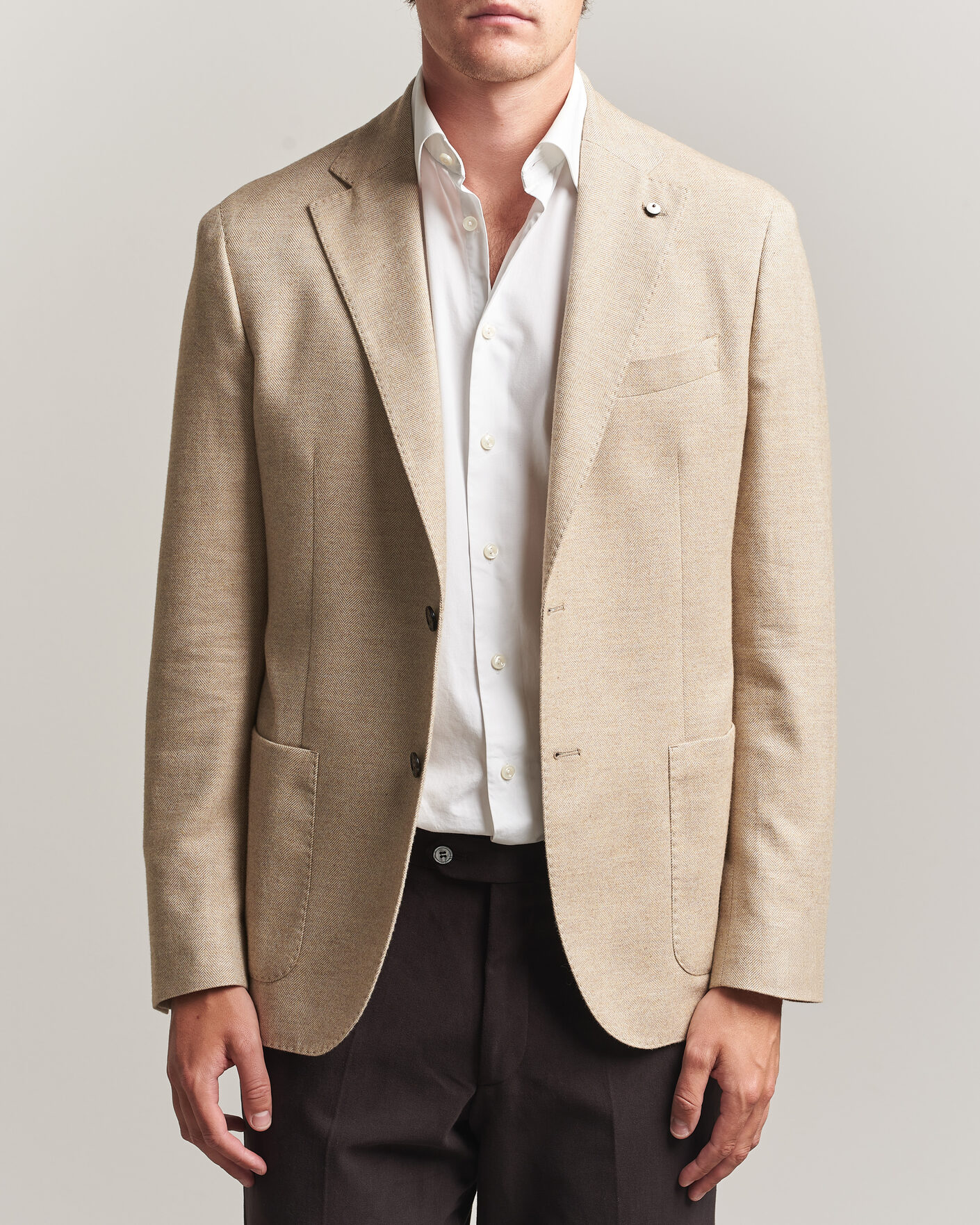 Hombres | Blazers | L.B.M. 1911 | Jack Cotton Herringbone Blazer Beige