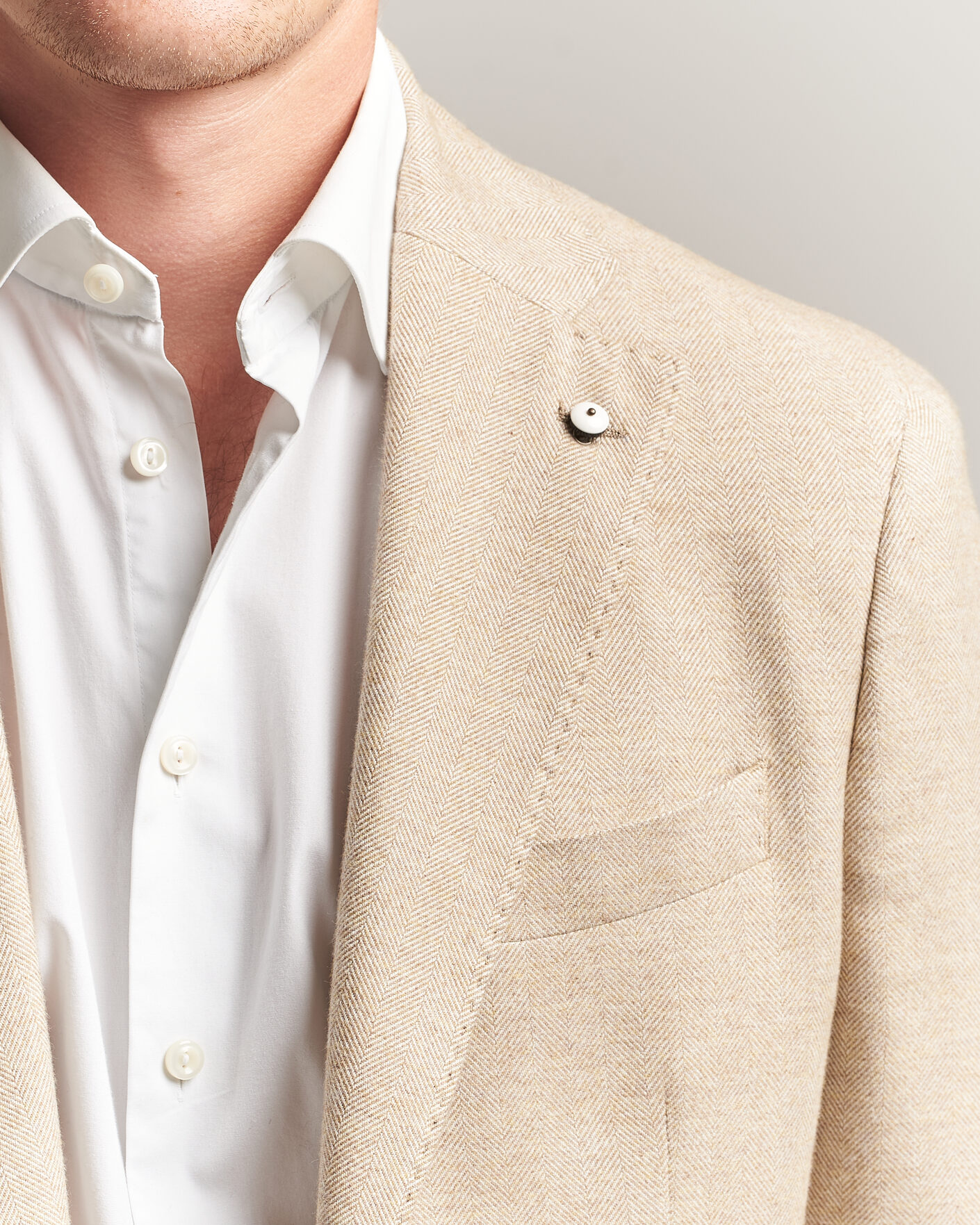 Hombres | Blazers | L.B.M. 1911 | Jack Cotton Herringbone Blazer Beige