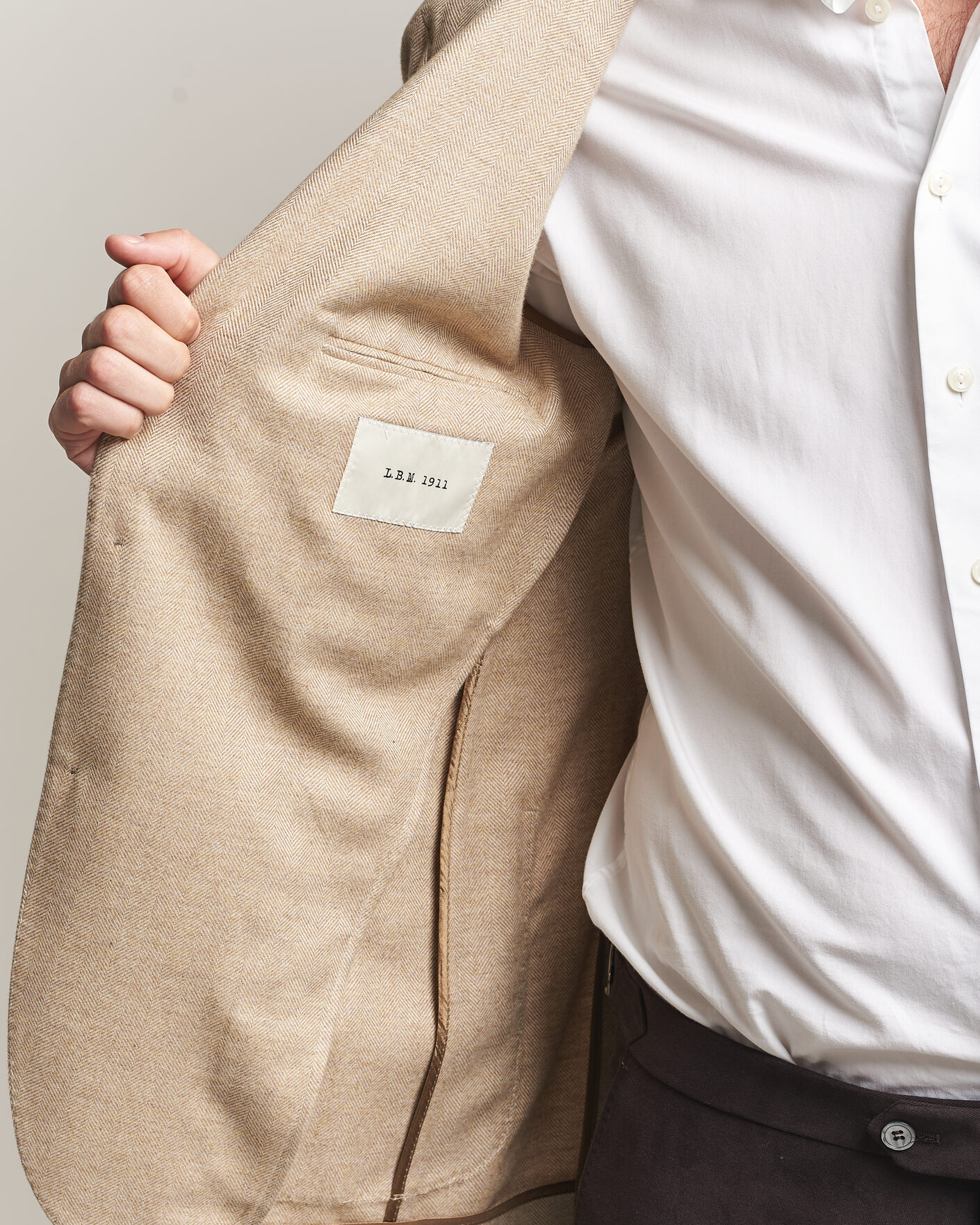 Hombres | Blazers | L.B.M. 1911 | Jack Cotton Herringbone Blazer Beige