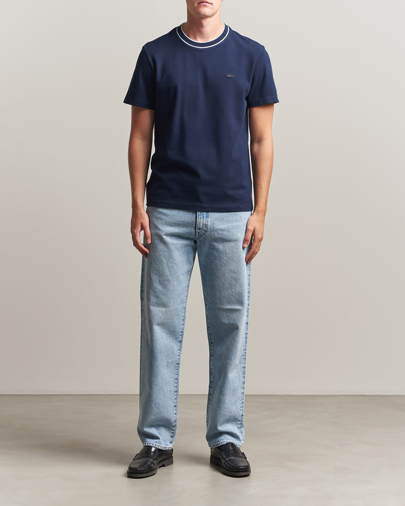 Hombres | Camisetas | Lacoste | Contrast Rib Piqué T-Shirt Navy Blue