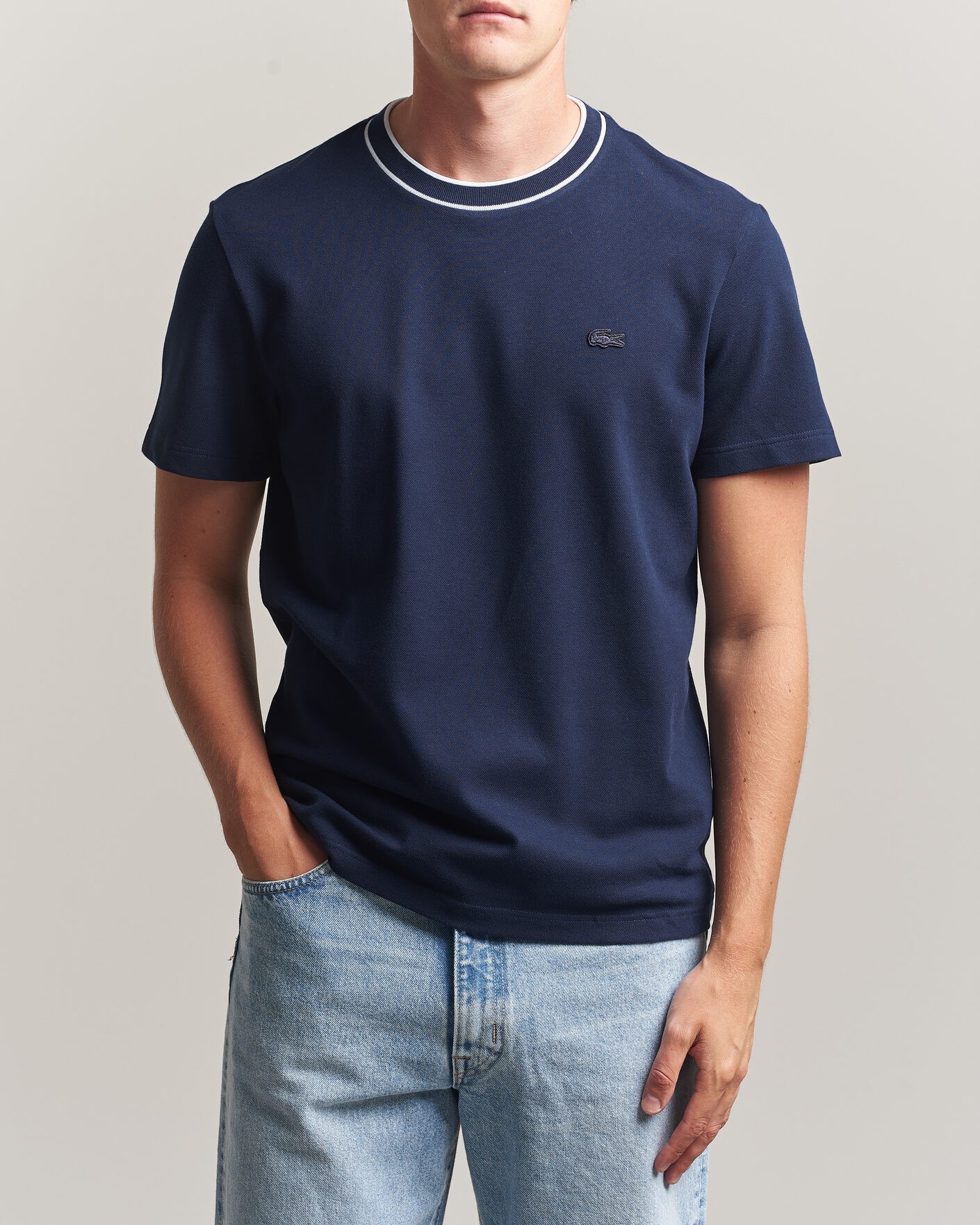 Hombres | Camisetas | Lacoste | Contrast Rib Piqué T-Shirt Navy Blue