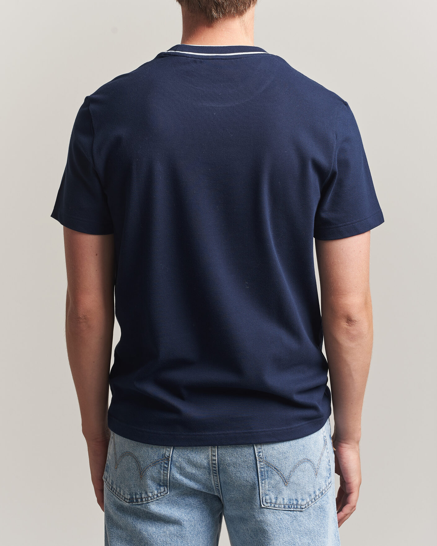 Hombres | Camisetas | Lacoste | Contrast Rib Piqué T-Shirt Navy Blue