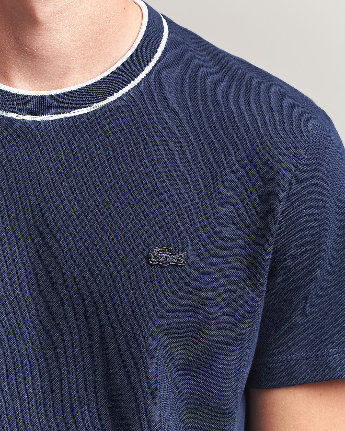 Hombres | Camisetas | Lacoste | Contrast Rib Piqué T-Shirt Navy Blue