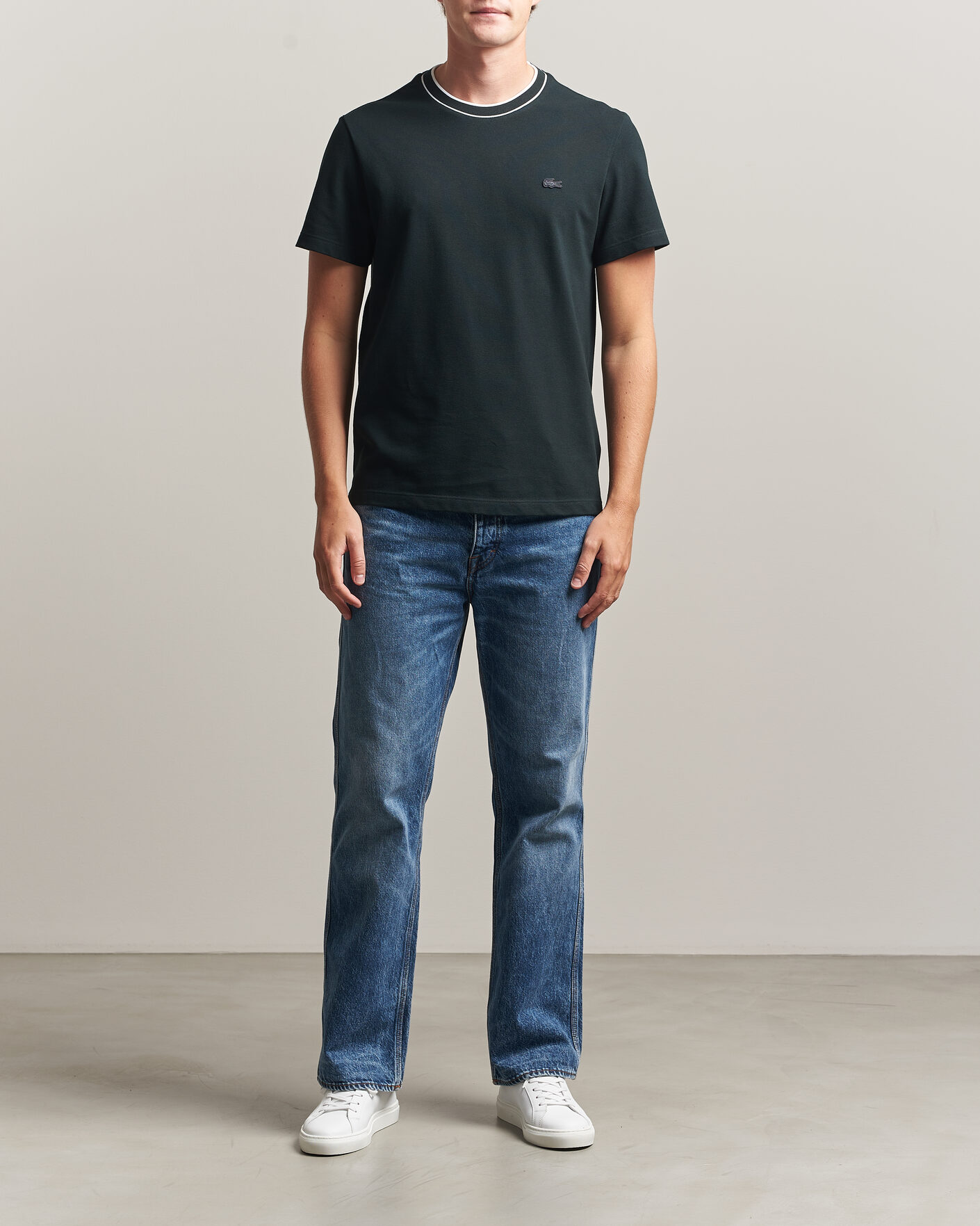 Hombres | Camisetas | Lacoste | Contrast Rib Piqué T-Shirt Dark Varech