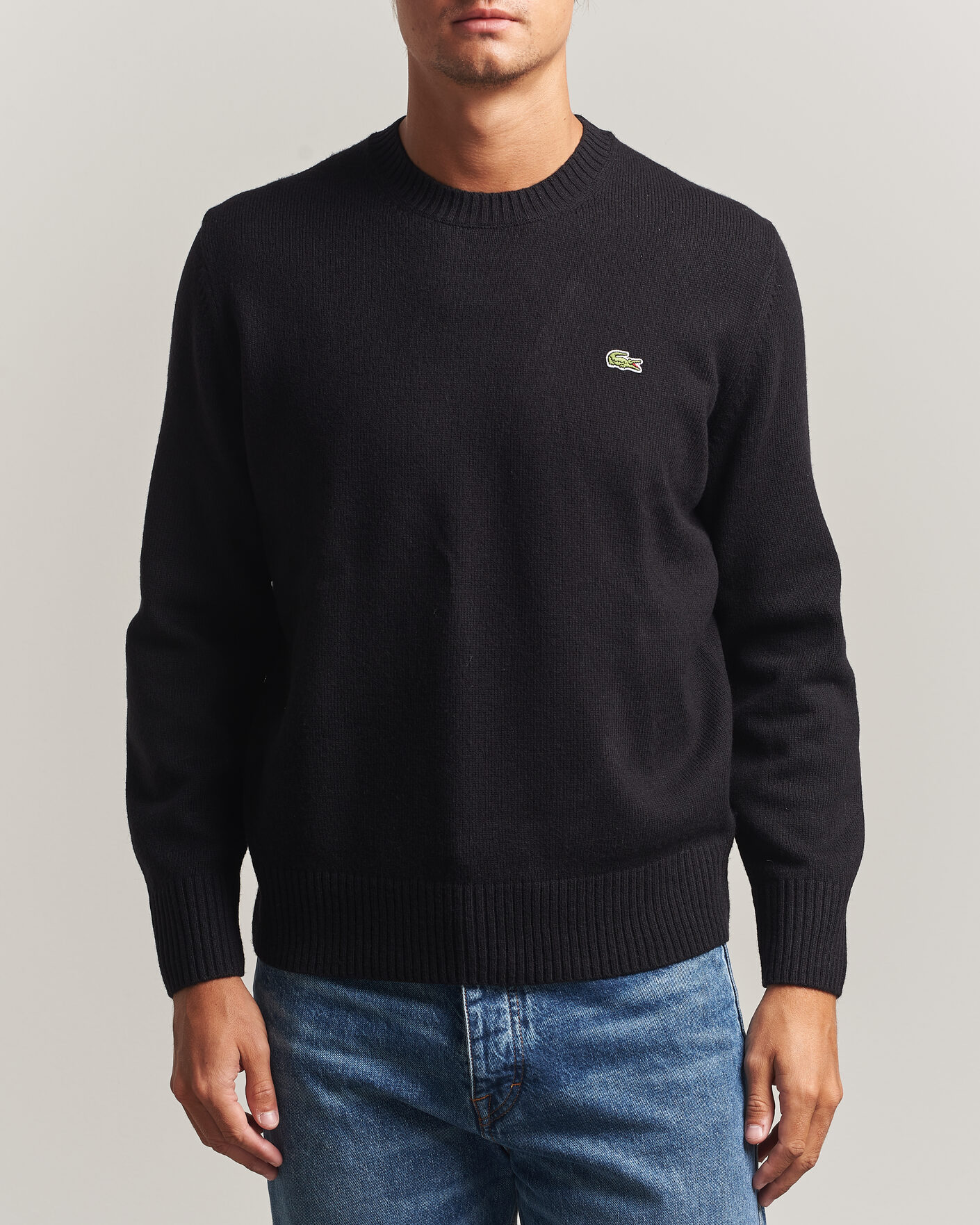 Hombres | Jerséis y prendas de punto | Lacoste | Carded Wool Crew Neck Black