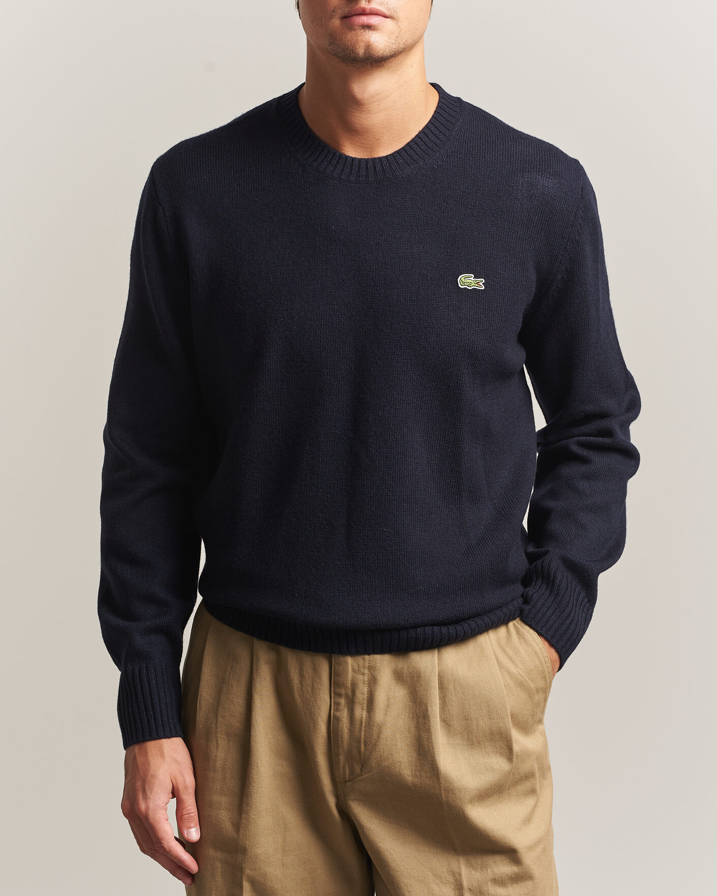 Hombres | Jerséis y prendas de punto | Lacoste | Carded Wool Crew Neck Navy Blue