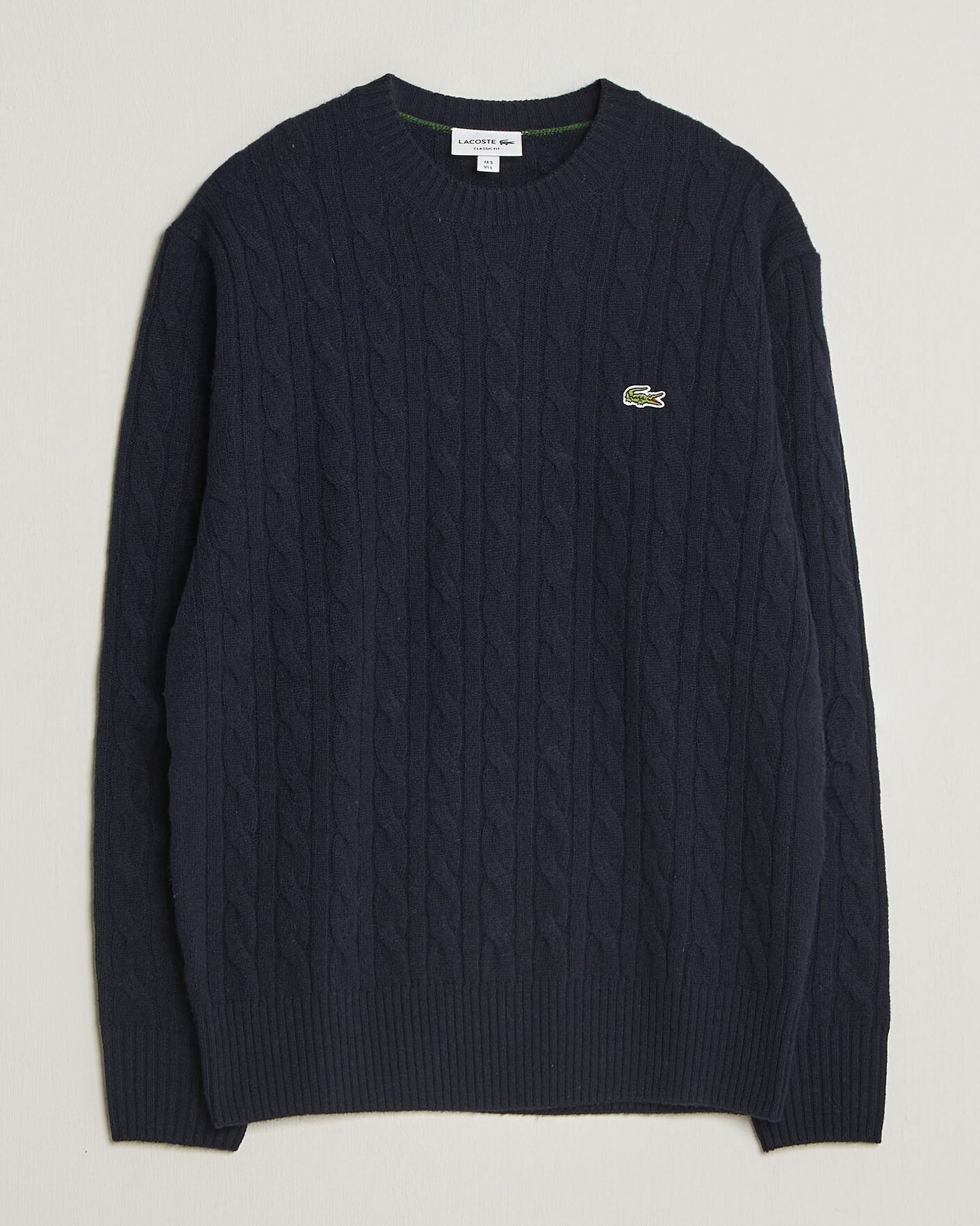 Hombres | Jerséis y prendas de punto | Lacoste | Carded Wool Cable Crew Neck Navy Blue