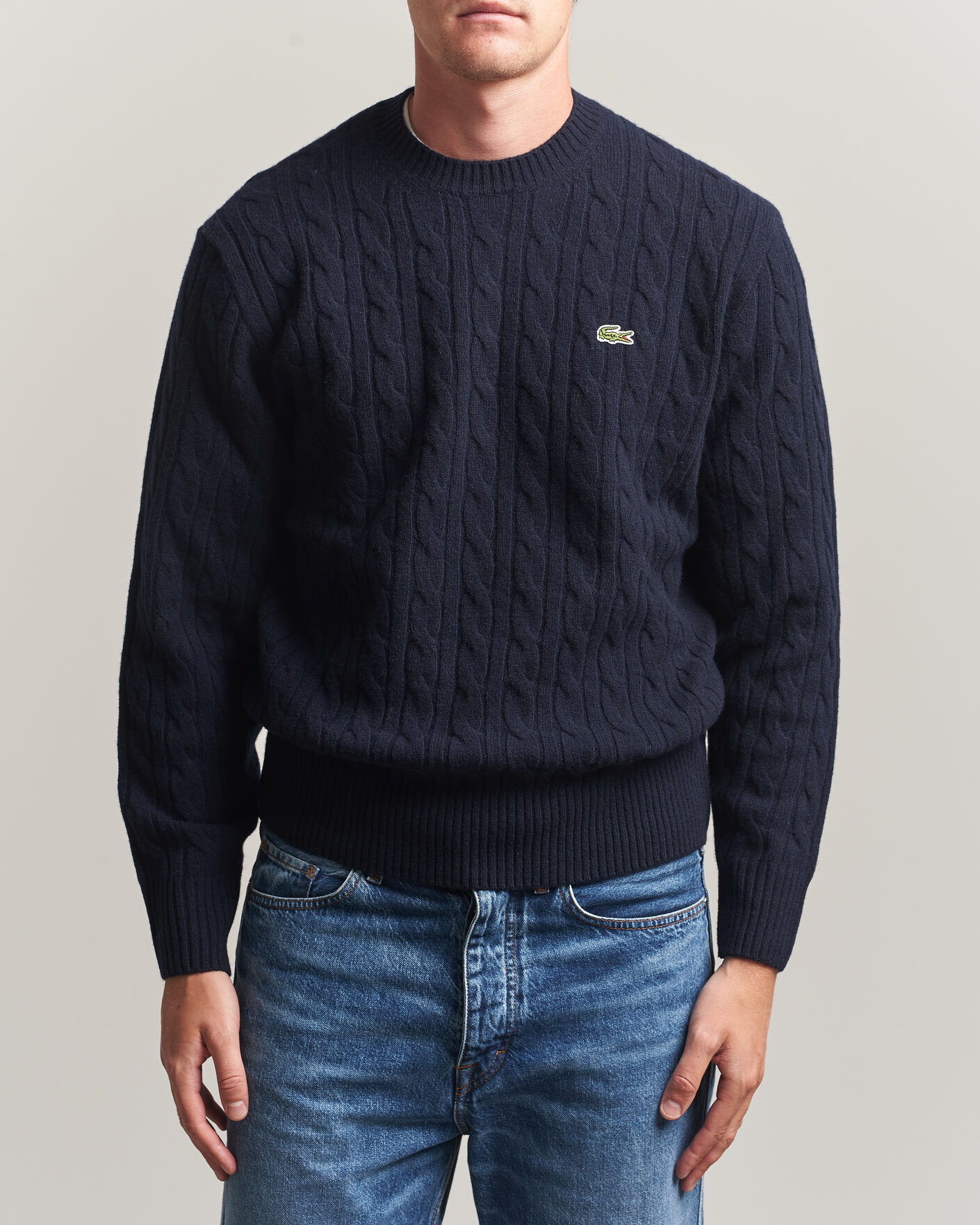 Hombres | Jerséis y prendas de punto | Lacoste | Carded Wool Cable Crew Neck Navy Blue