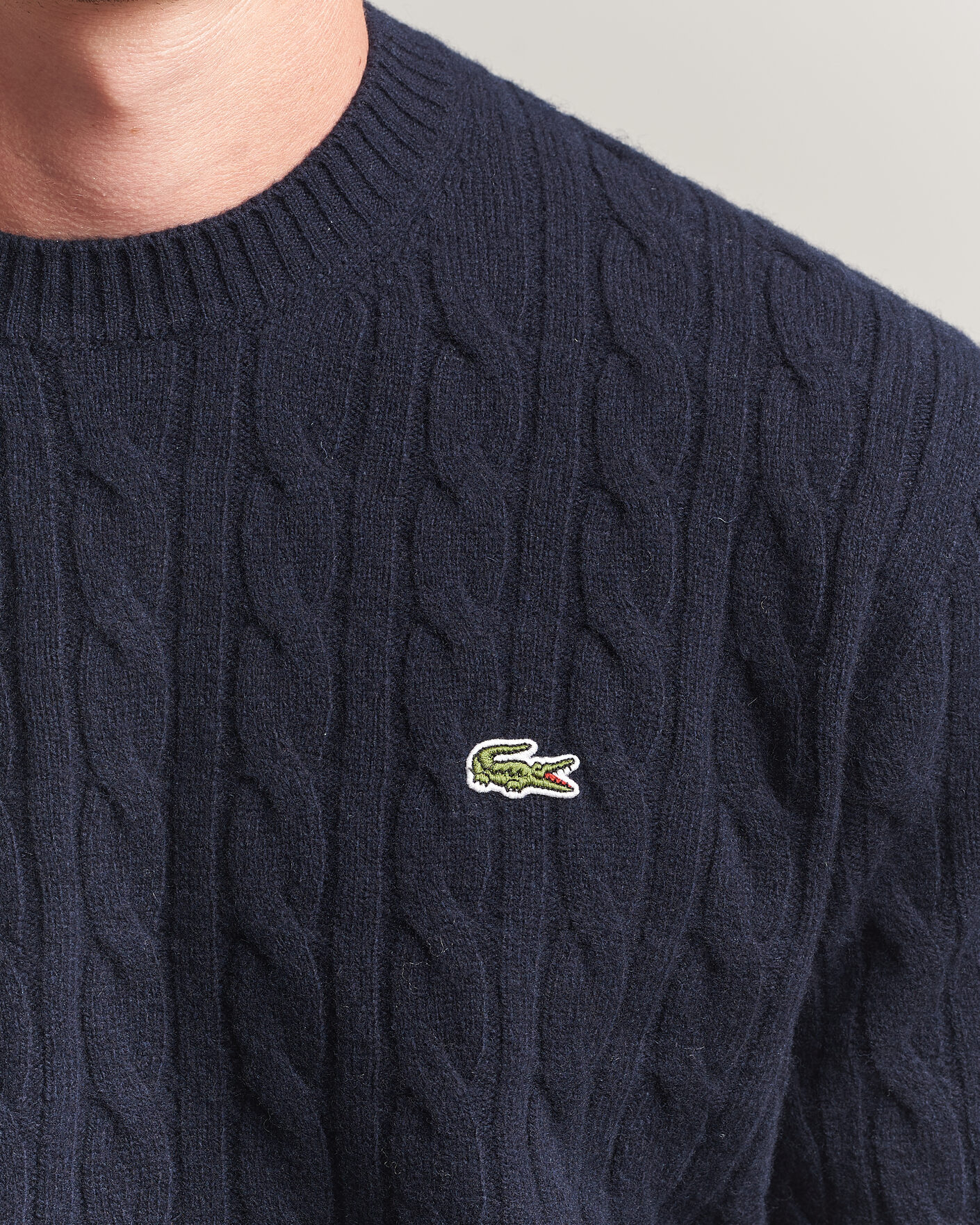 Hombres | Jerséis y prendas de punto | Lacoste | Carded Wool Cable Crew Neck Navy Blue