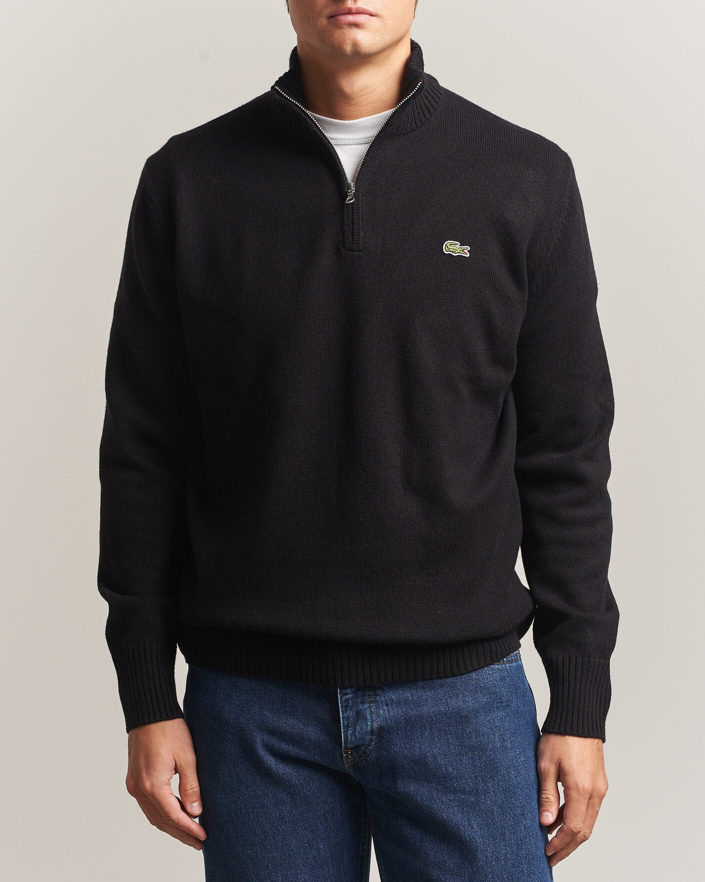 Hombres | Jerséis y prendas de punto | Lacoste | Carded Wool Half Zip Black
