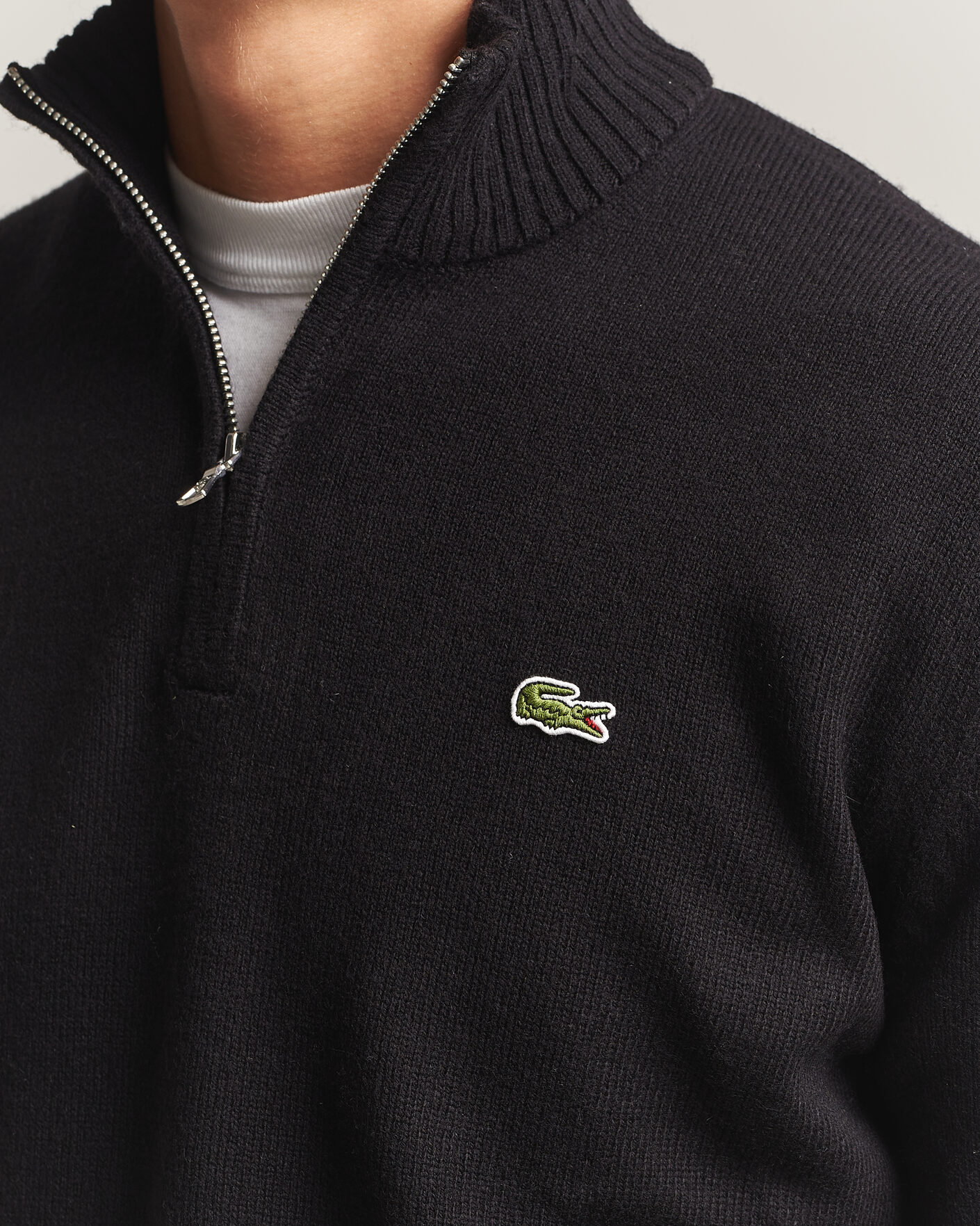 Hombres | Jerséis y prendas de punto | Lacoste | Carded Wool Half Zip Black