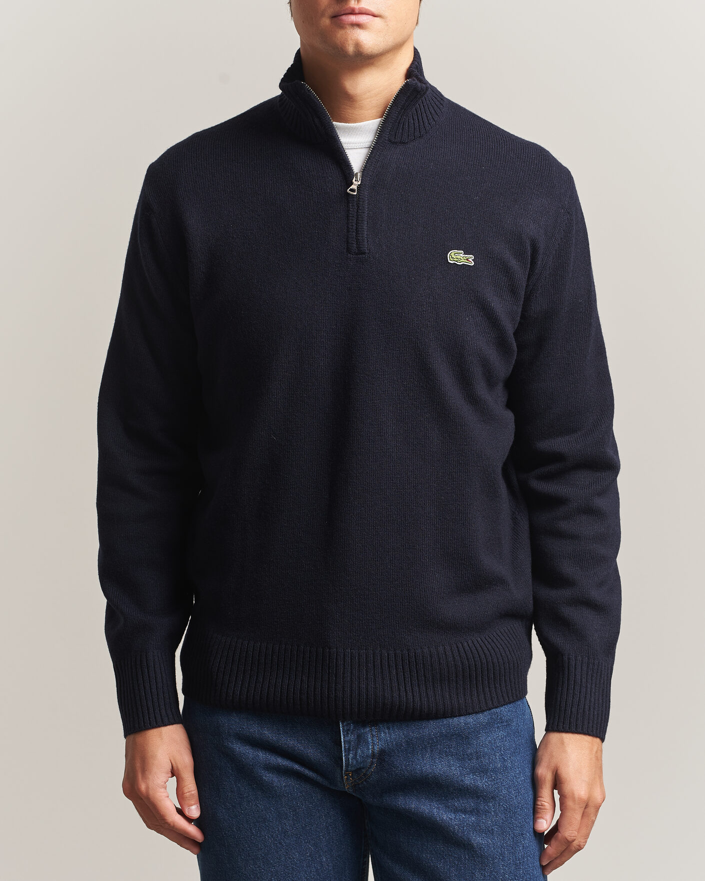 Hombres | Jerséis y prendas de punto | Lacoste | Carded Wool Half Zip Navy Blue