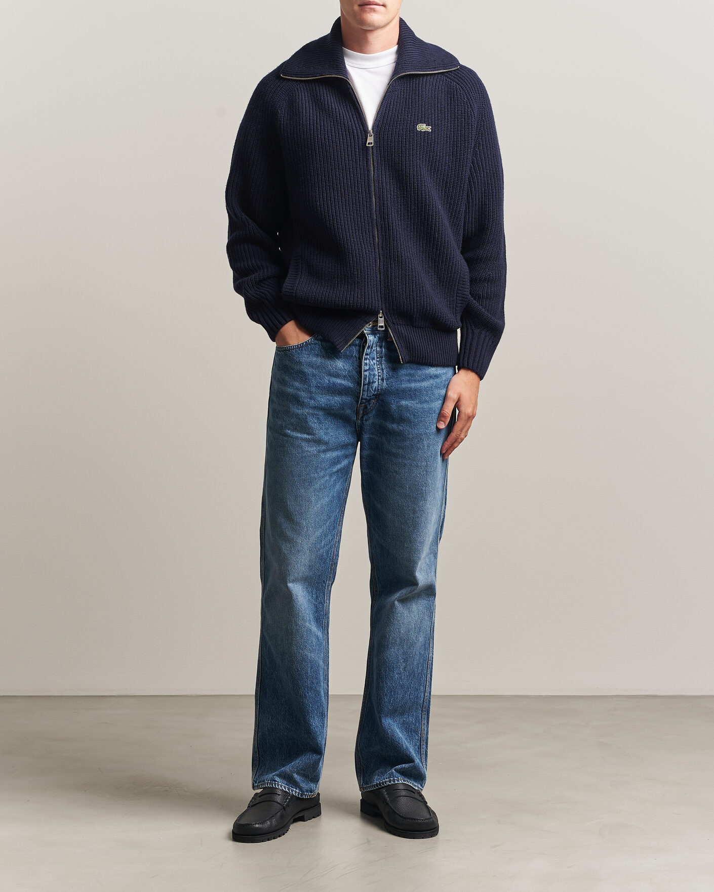 Hombres | Jerséis y prendas de punto | Lacoste | Heavy Wool Knitted Full Zip Navy Blue