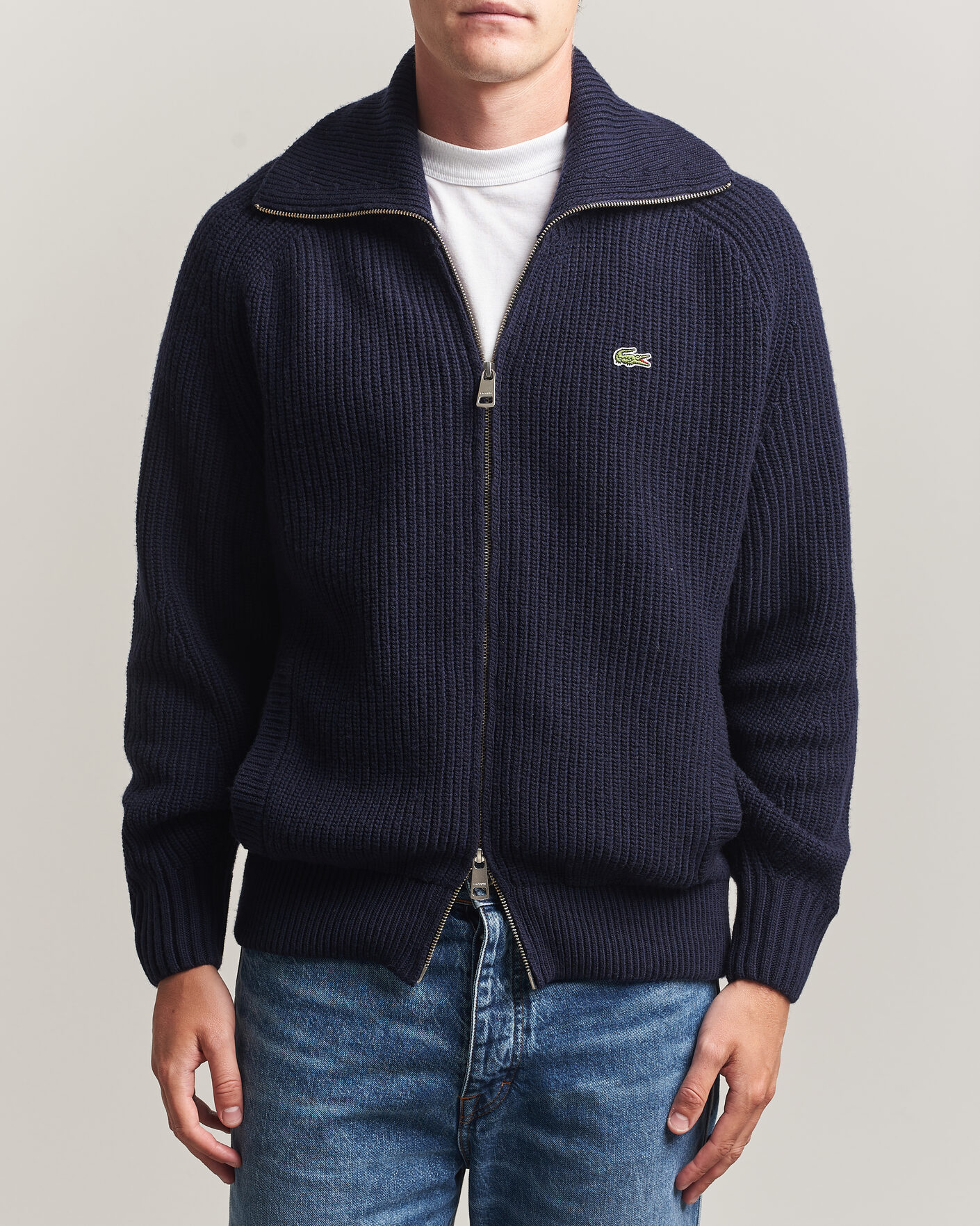 Hombres | Jerséis y prendas de punto | Lacoste | Heavy Wool Knitted Full Zip Navy Blue