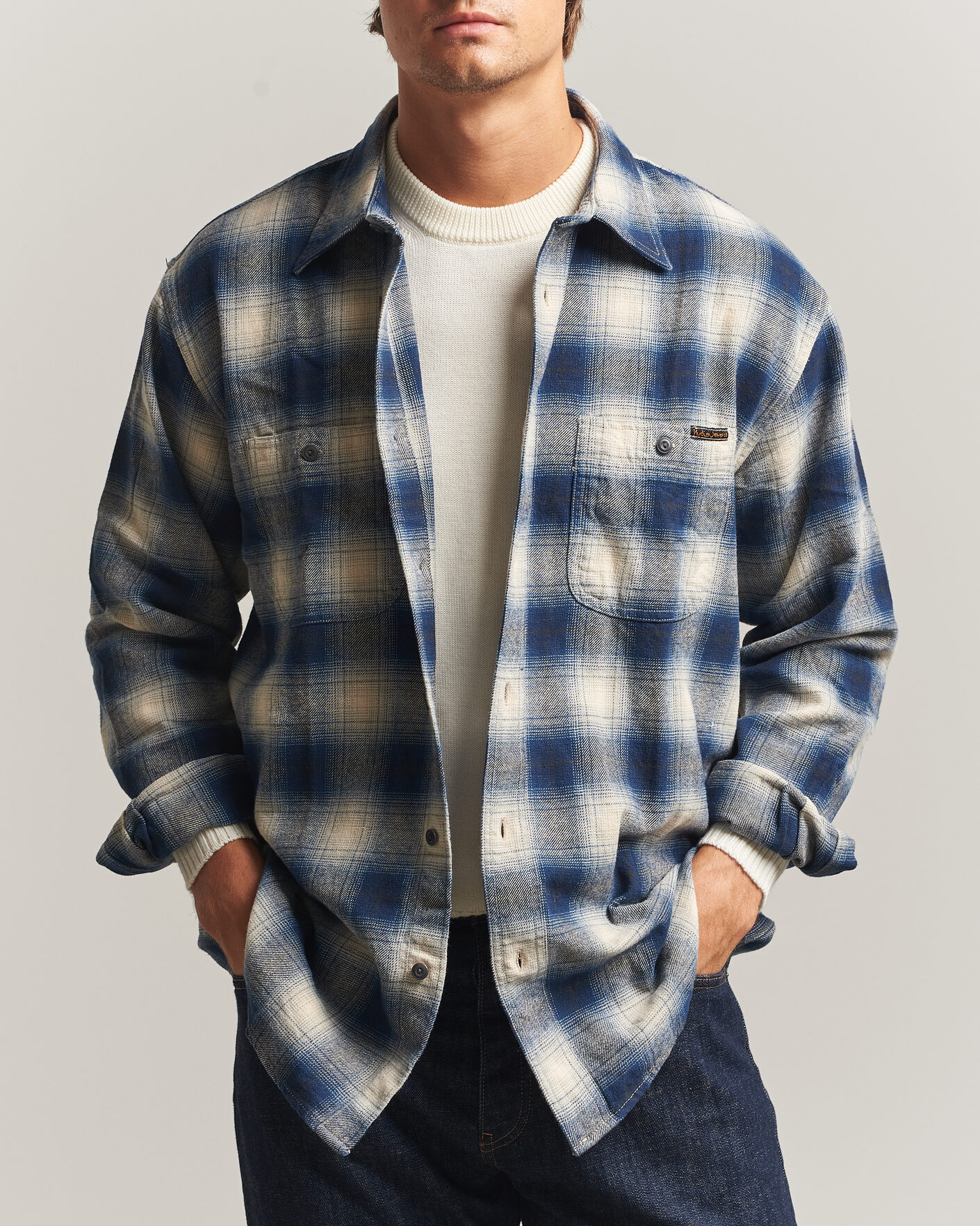 Hombres | Camisas | Nudie Jeans | Julian Worker Checked Shirt Blue