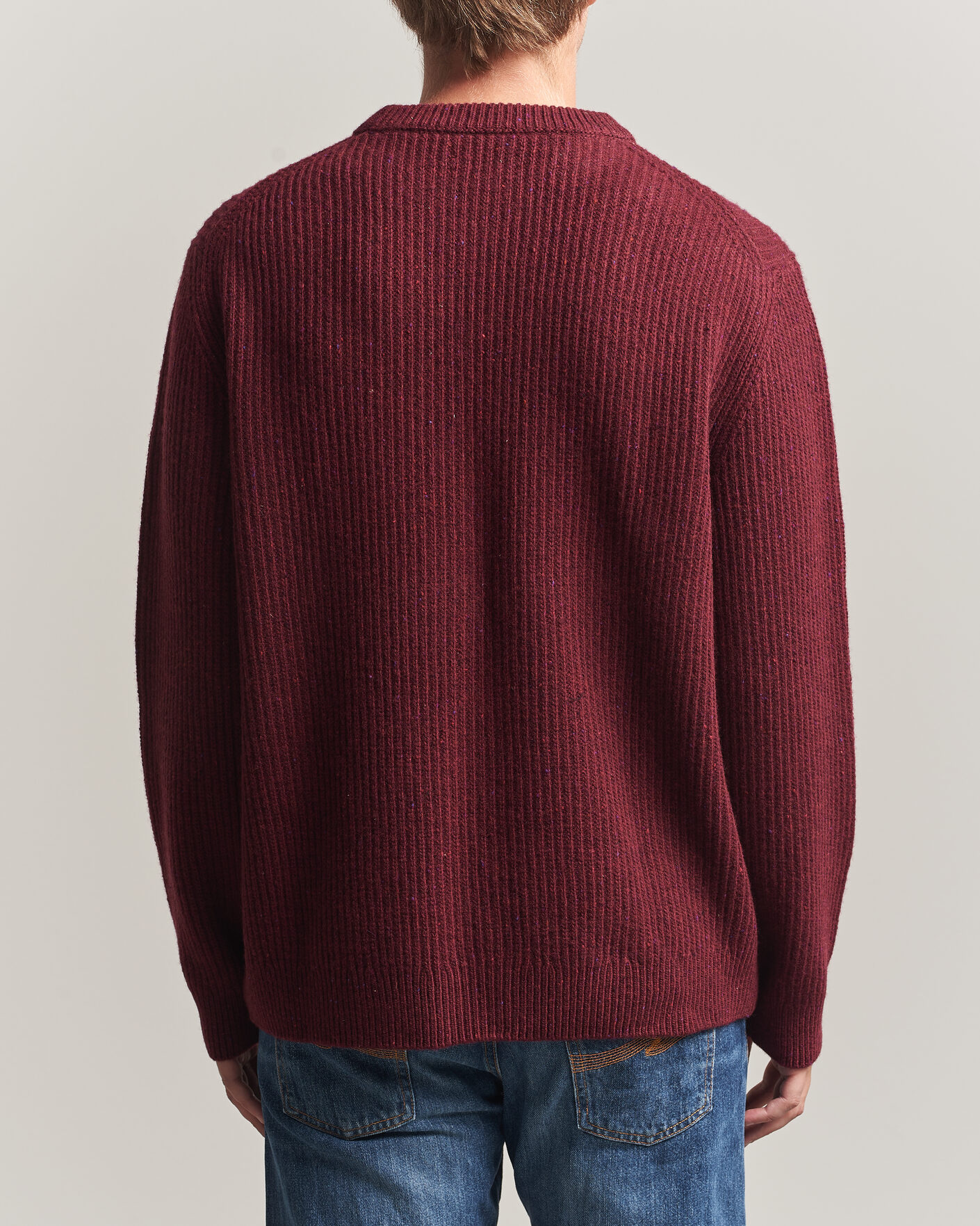 Hombres | Jerséis y prendas de punto | Nudie Jeans | August Wool Rib Knitted Sweater Burgundy