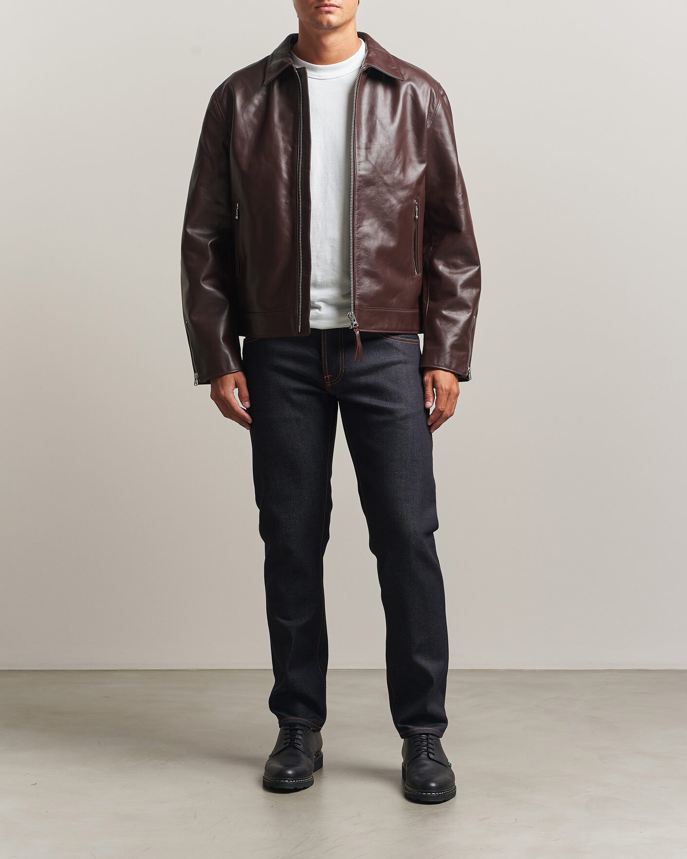 Hombres | Abrigos y chaquetas | Nudie Jeans | Eddy Rider Leather Jacket Burgundy Brown