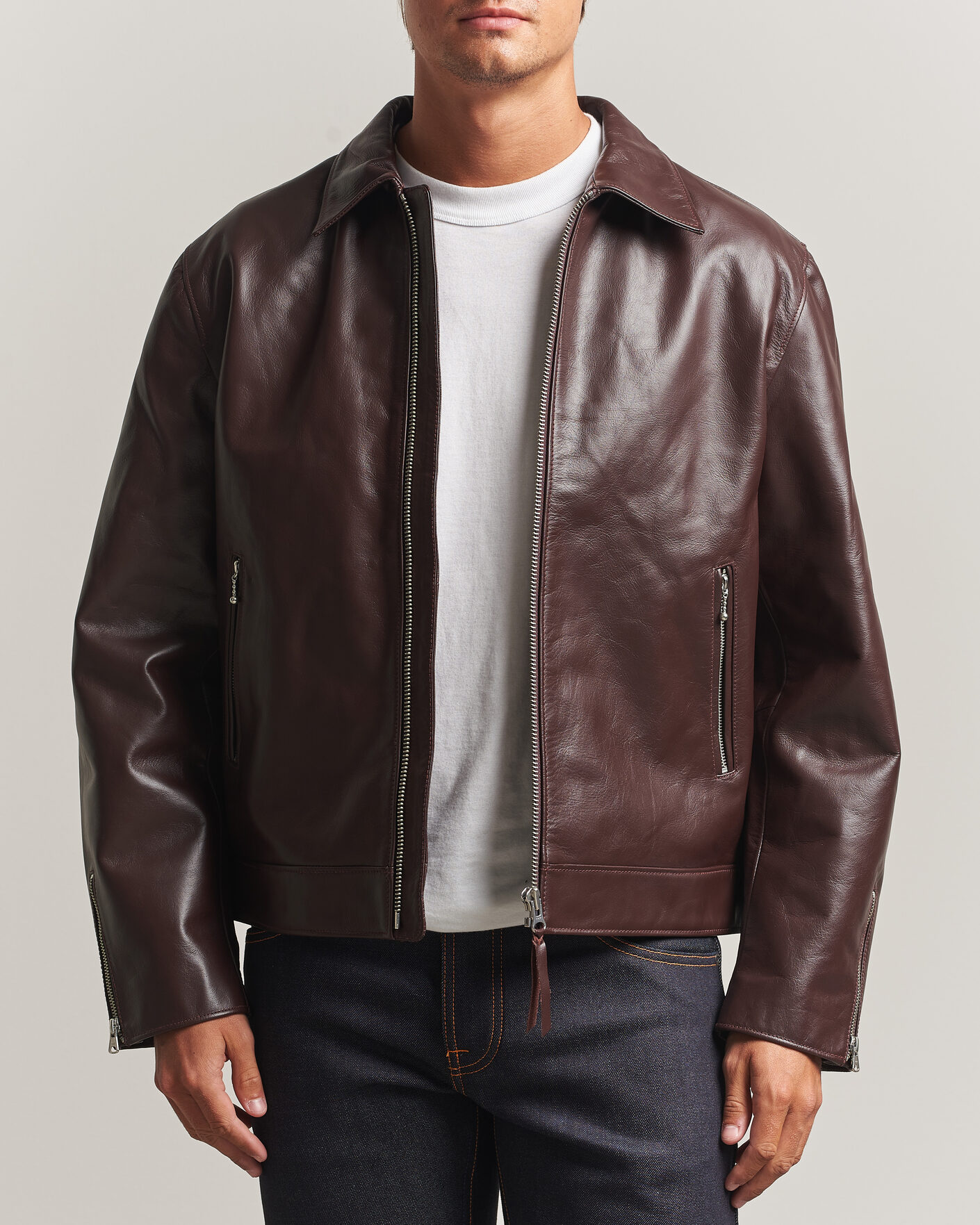 Hombres | Abrigos y chaquetas | Nudie Jeans | Eddy Rider Leather Jacket Burgundy Brown