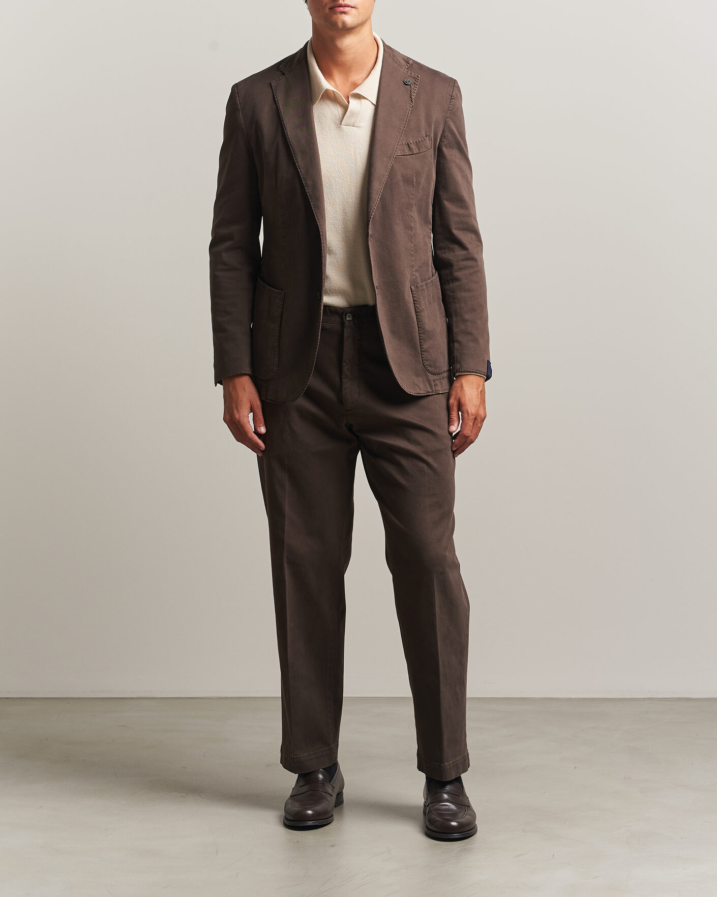 Hombres | Blazers | Santaniello | Washed Cotton Patch Pocket Blazer Brown