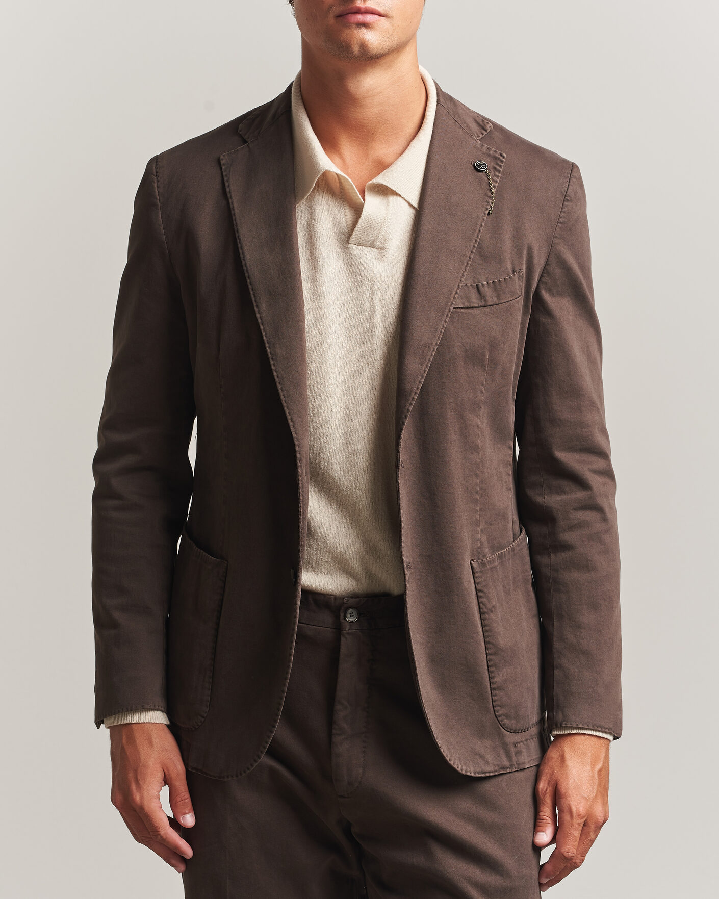 Hombres | Blazers | Santaniello | Washed Cotton Patch Pocket Blazer Brown