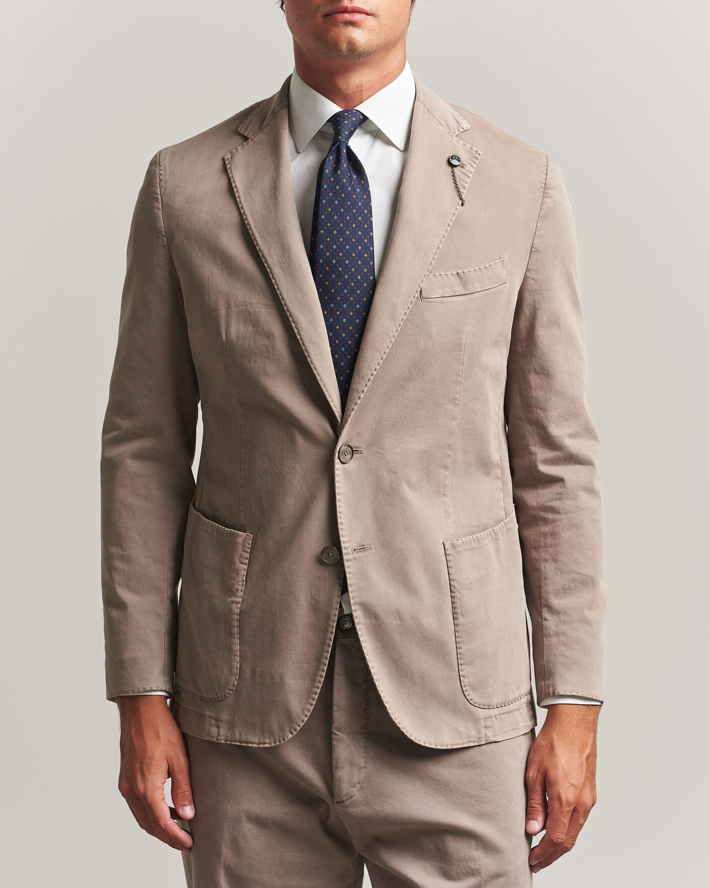 Hombres | Blazers | Santaniello | Washed Cotton Patch Pocket Blazer Taupe
