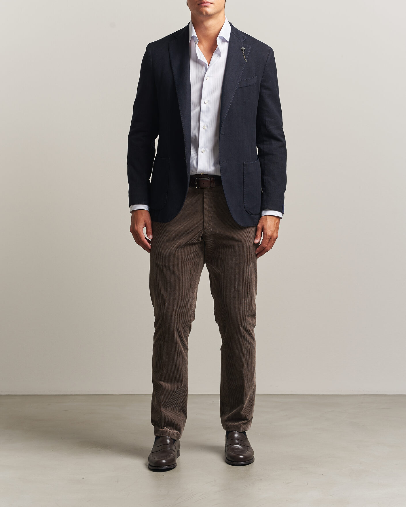 Hombres | Blazers | Santaniello | Soft Touch Cotton Herringbone Blazer Navy