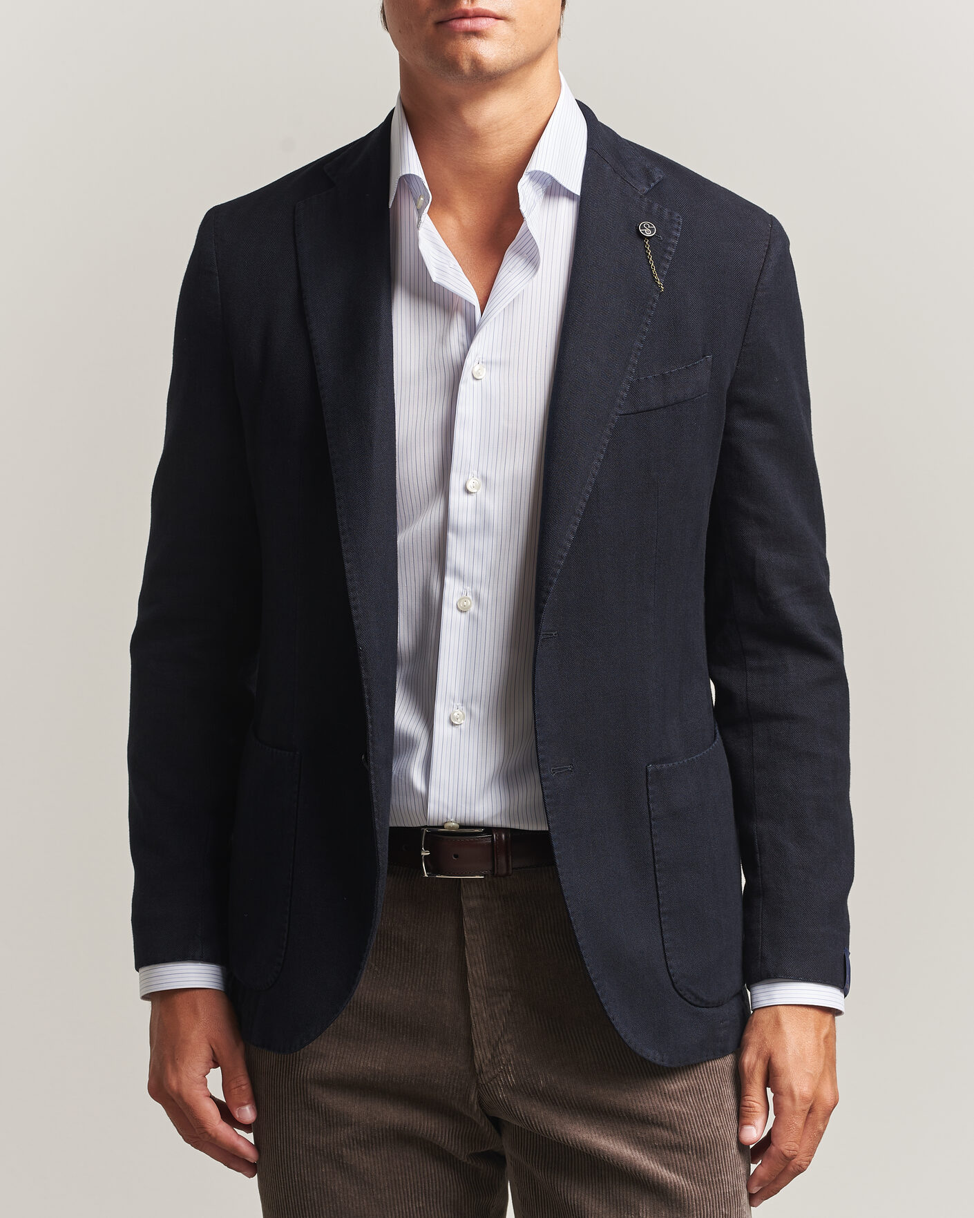 Hombres | Blazers | Santaniello | Soft Touch Cotton Herringbone Blazer Navy