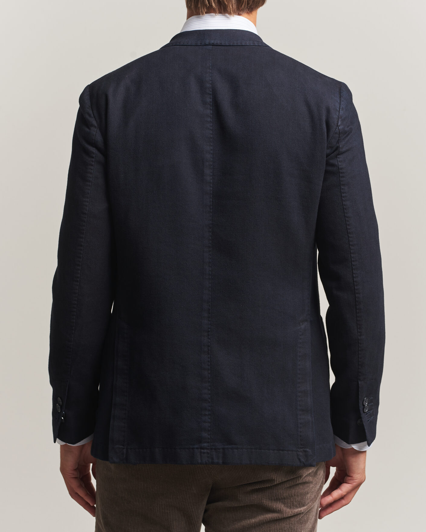Hombres | Blazers | Santaniello | Soft Touch Cotton Herringbone Blazer Navy