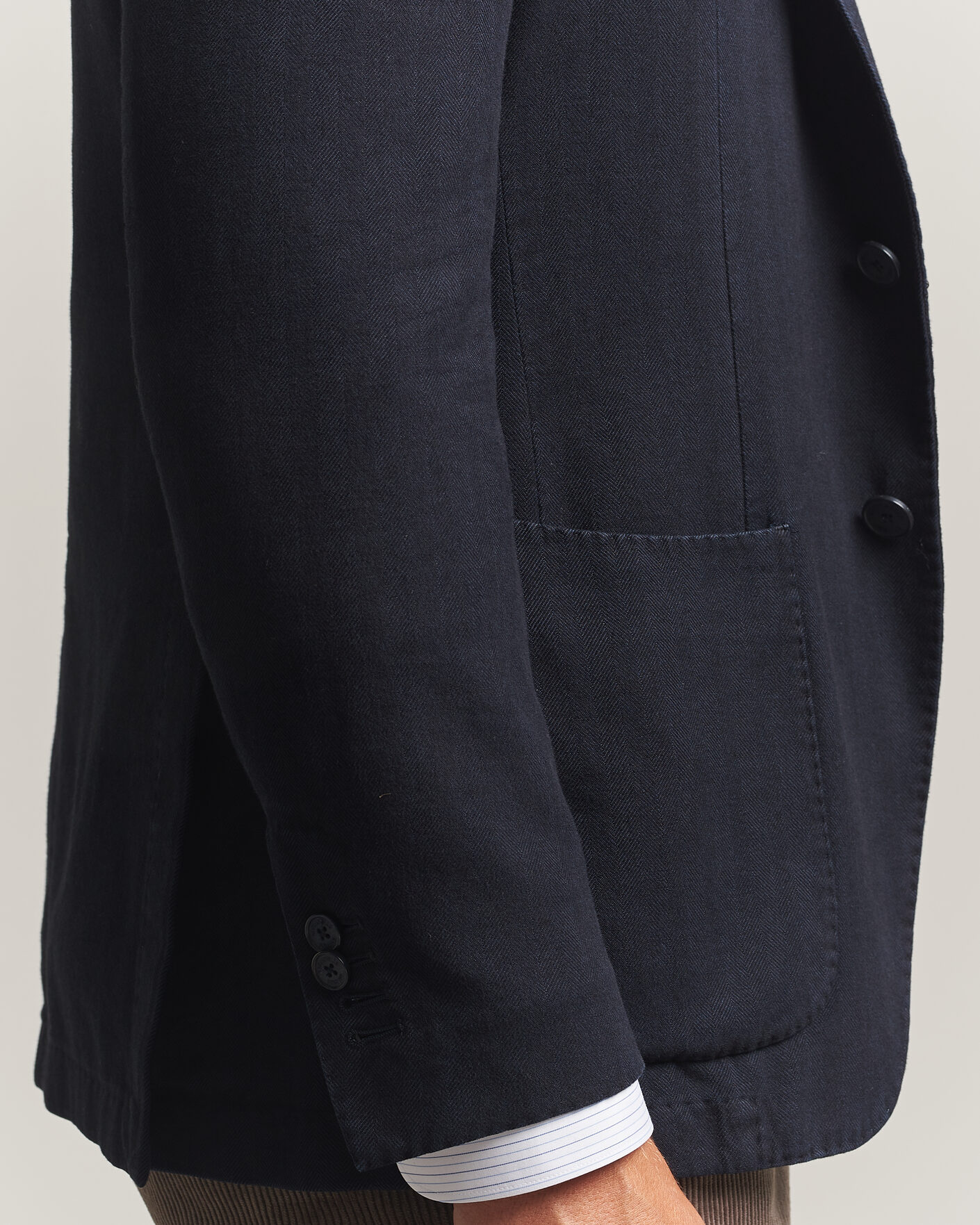 Hombres | Blazers | Santaniello | Soft Touch Cotton Herringbone Blazer Navy