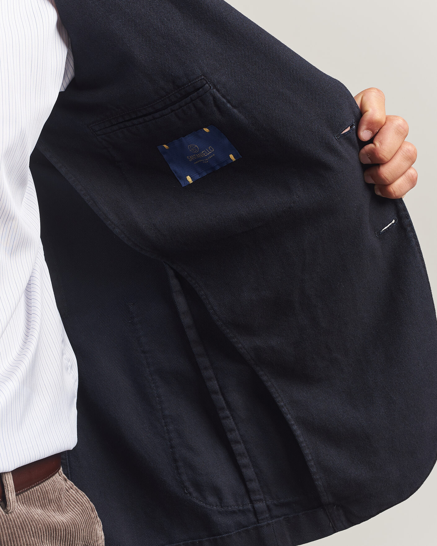 Hombres | Blazers | Santaniello | Soft Touch Cotton Herringbone Blazer Navy