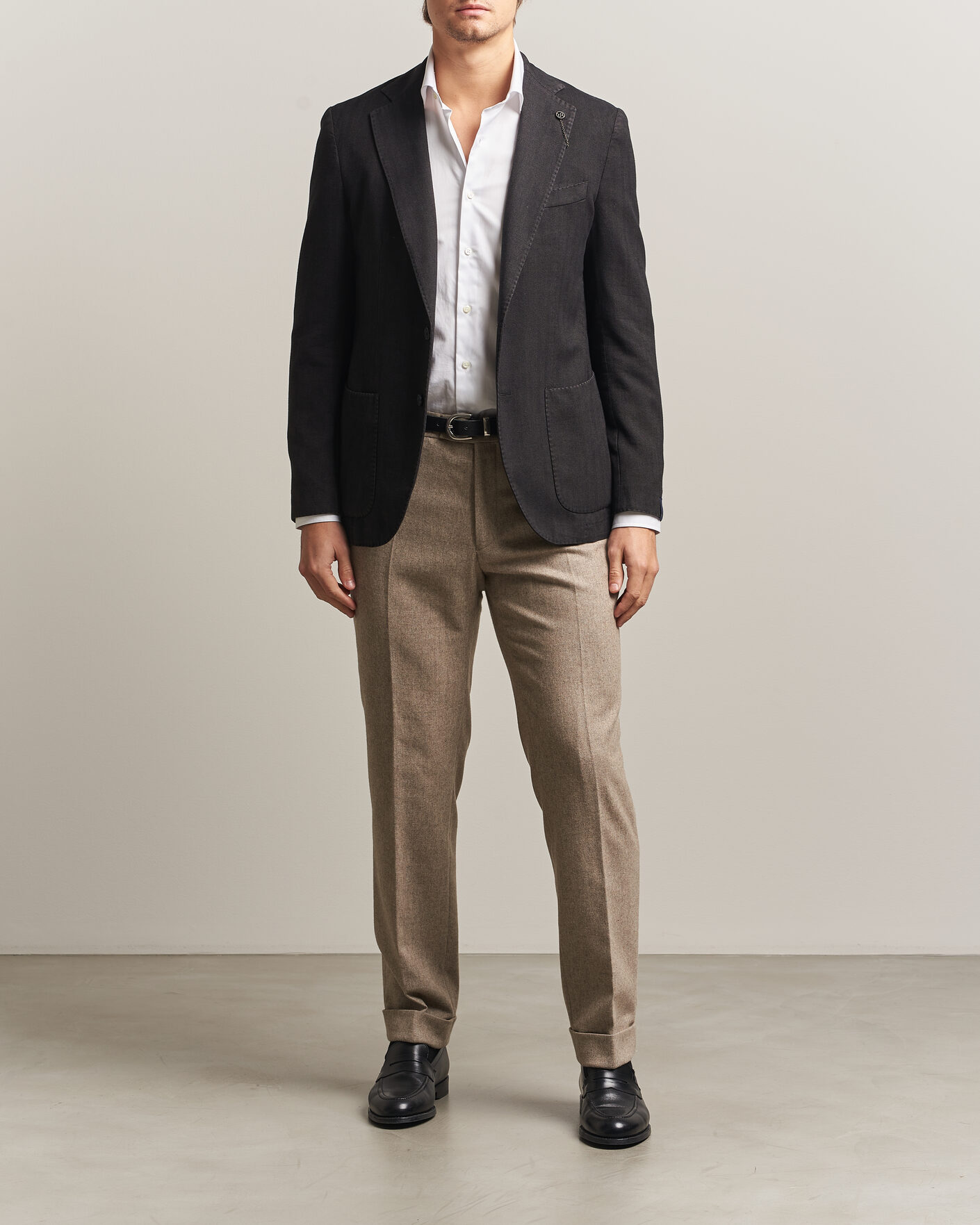 Hombres | Blazers | Santaniello | Soft Touch Cotton Herringbone Blazer Black