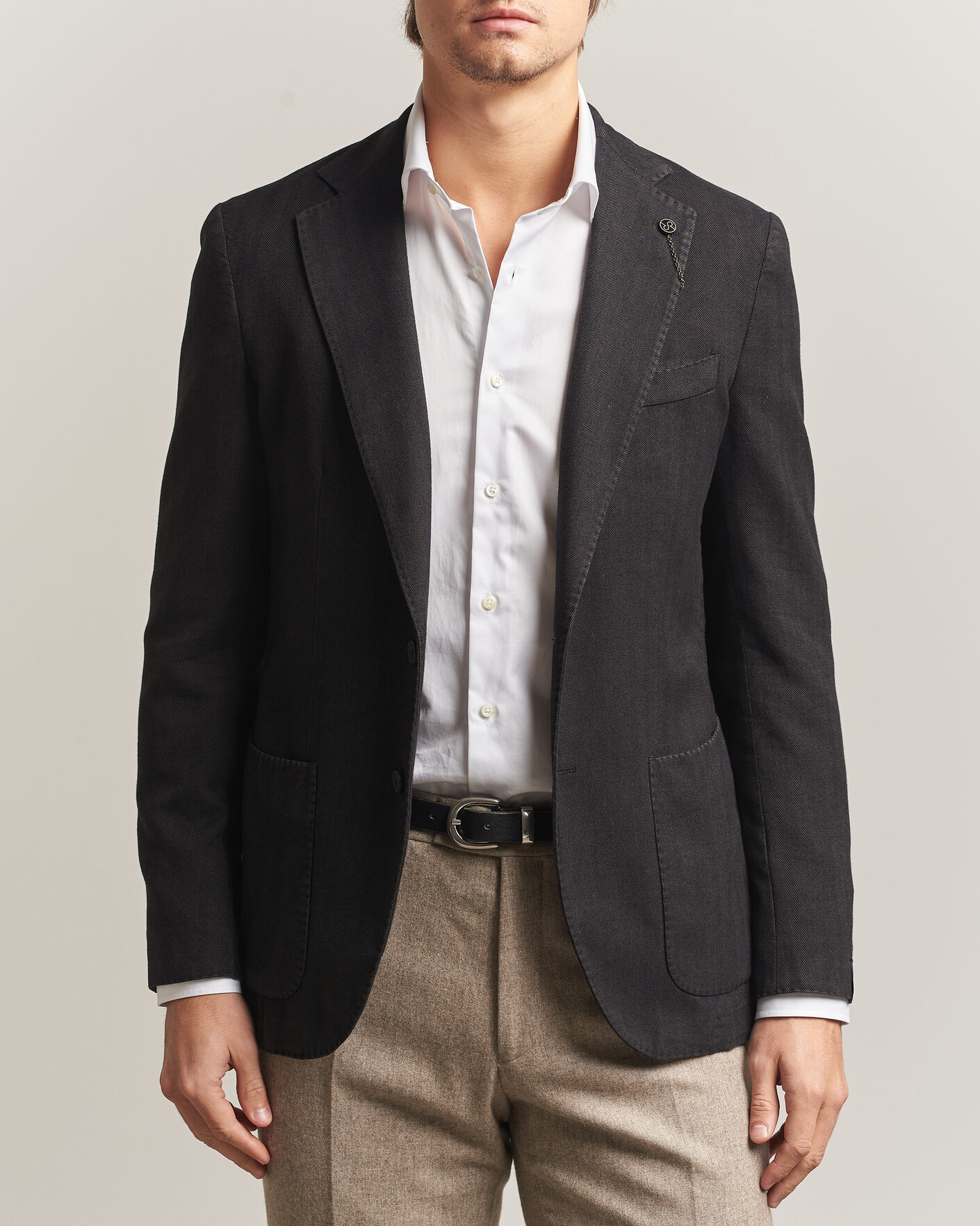 Hombres | Blazers | Santaniello | Soft Touch Cotton Herringbone Blazer Black