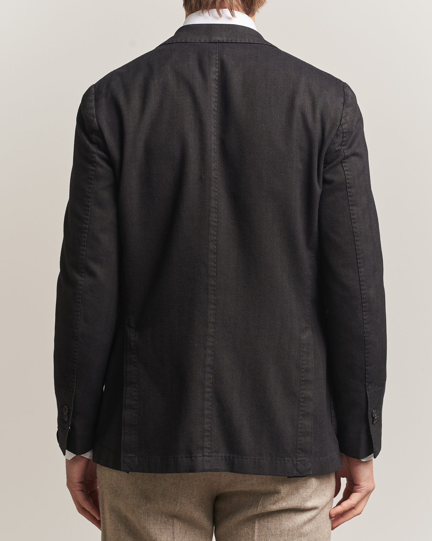 Hombres | Blazers | Santaniello | Soft Touch Cotton Herringbone Blazer Black