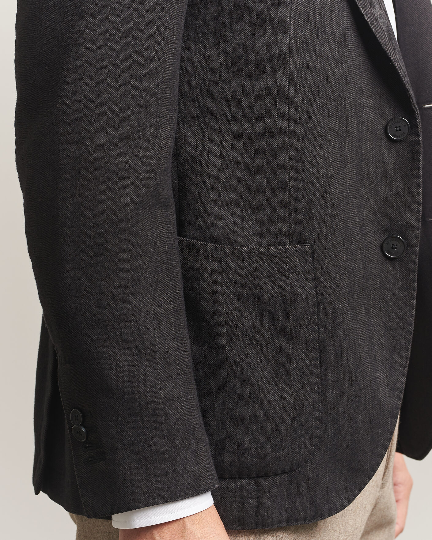 Hombres | Blazers | Santaniello | Soft Touch Cotton Herringbone Blazer Black