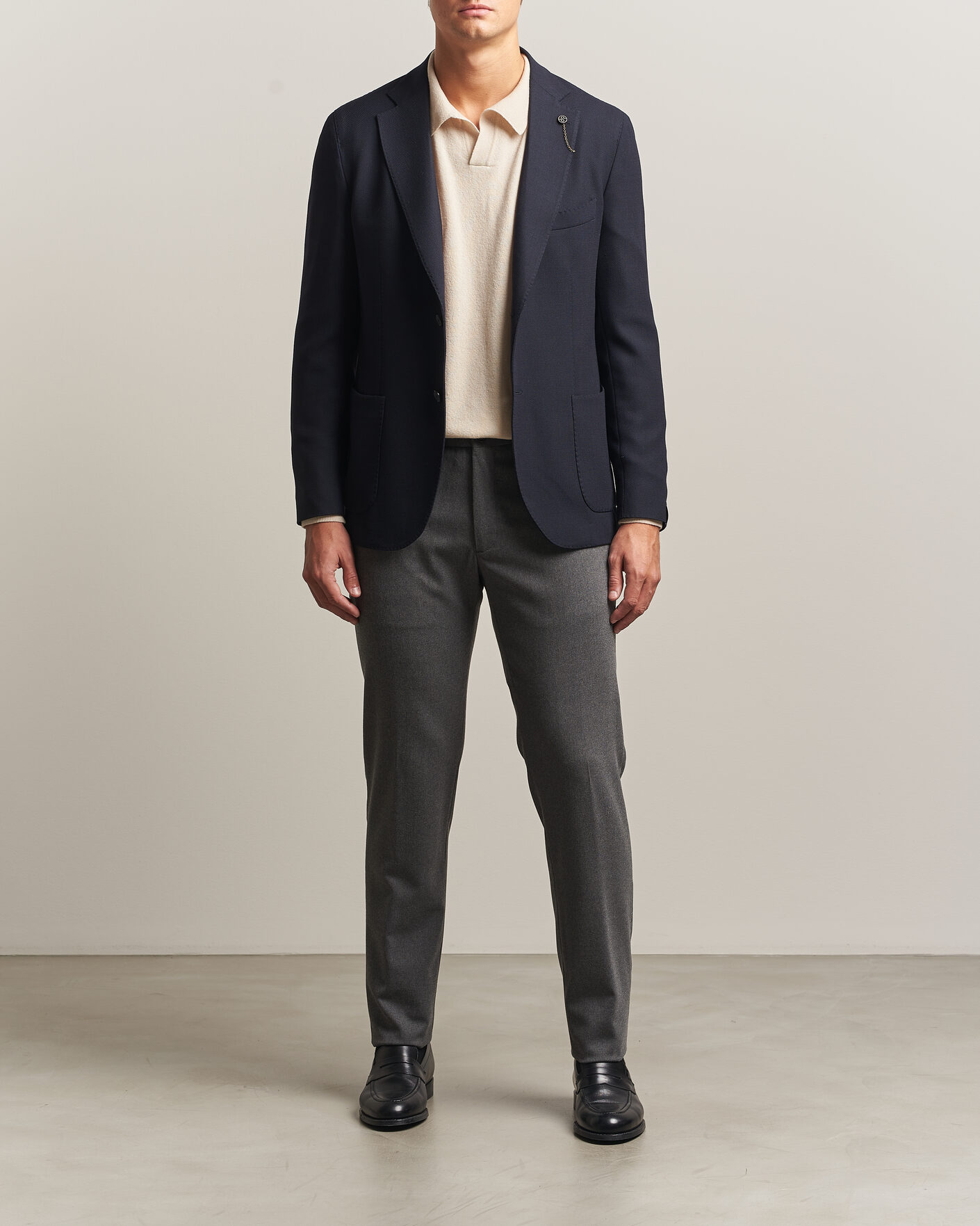 Hombres | Blazers | Santaniello | Wool Mini Hopsack Blazer Navy