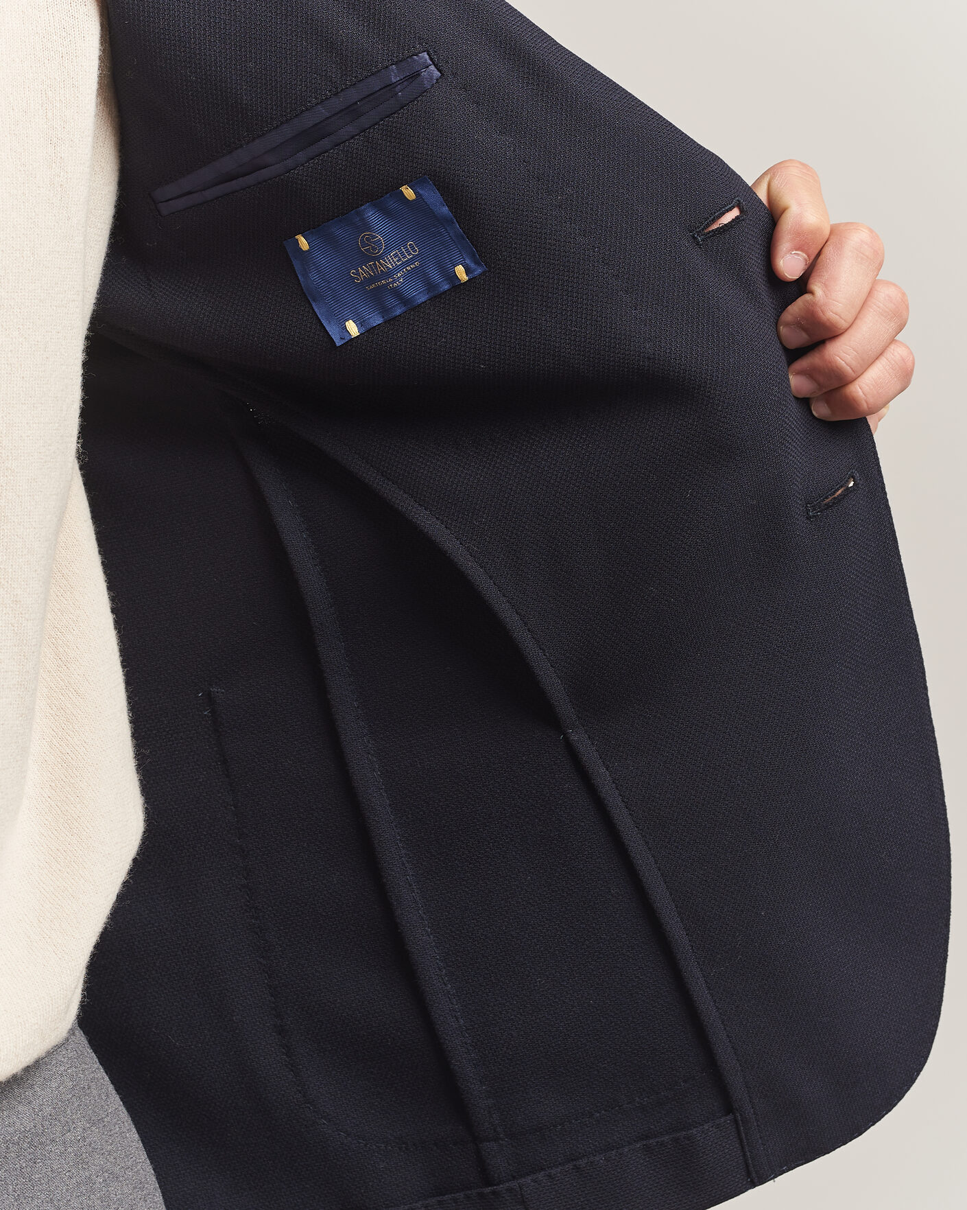 Hombres | Blazers | Santaniello | Wool Mini Hopsack Blazer Navy