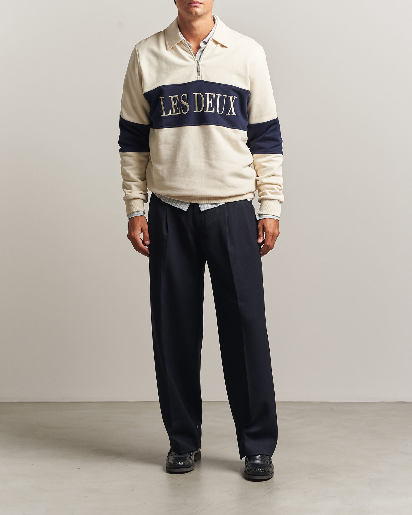 Hombres | Jerséis y prendas de punto | LES DEUX | Zipper Rugby Sweatshirt Ivory