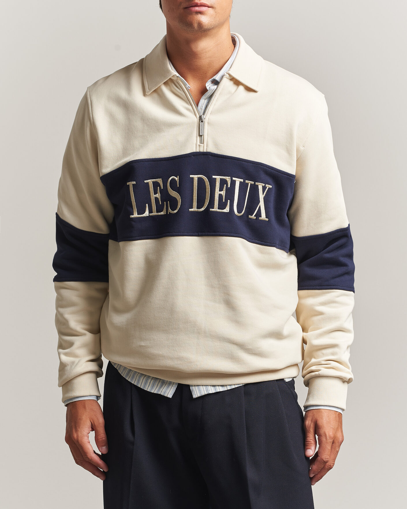 Hombres | Jerséis y prendas de punto | LES DEUX | Zipper Rugby Sweatshirt Ivory
