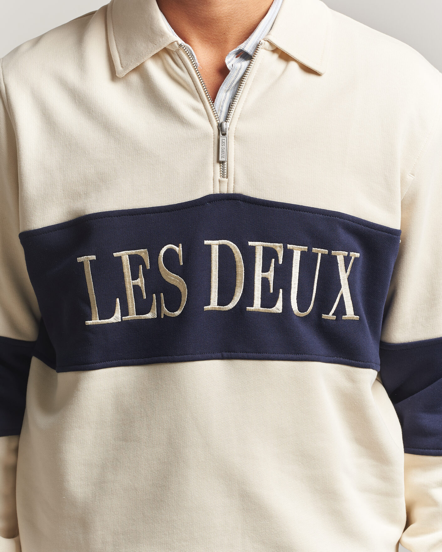 Hombres | Jerséis y prendas de punto | LES DEUX | Zipper Rugby Sweatshirt Ivory