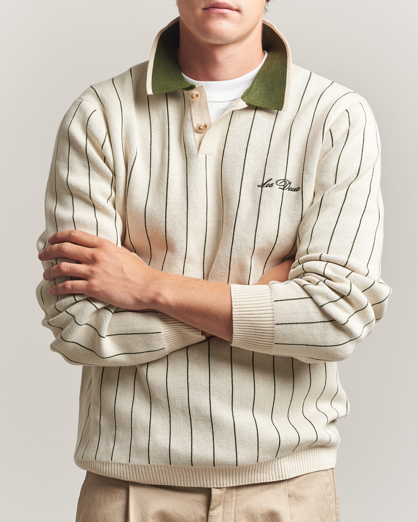 Hombres | Jerséis y prendas de punto | LES DEUX | Signature Knitted Long Sleeve Polo Ivory