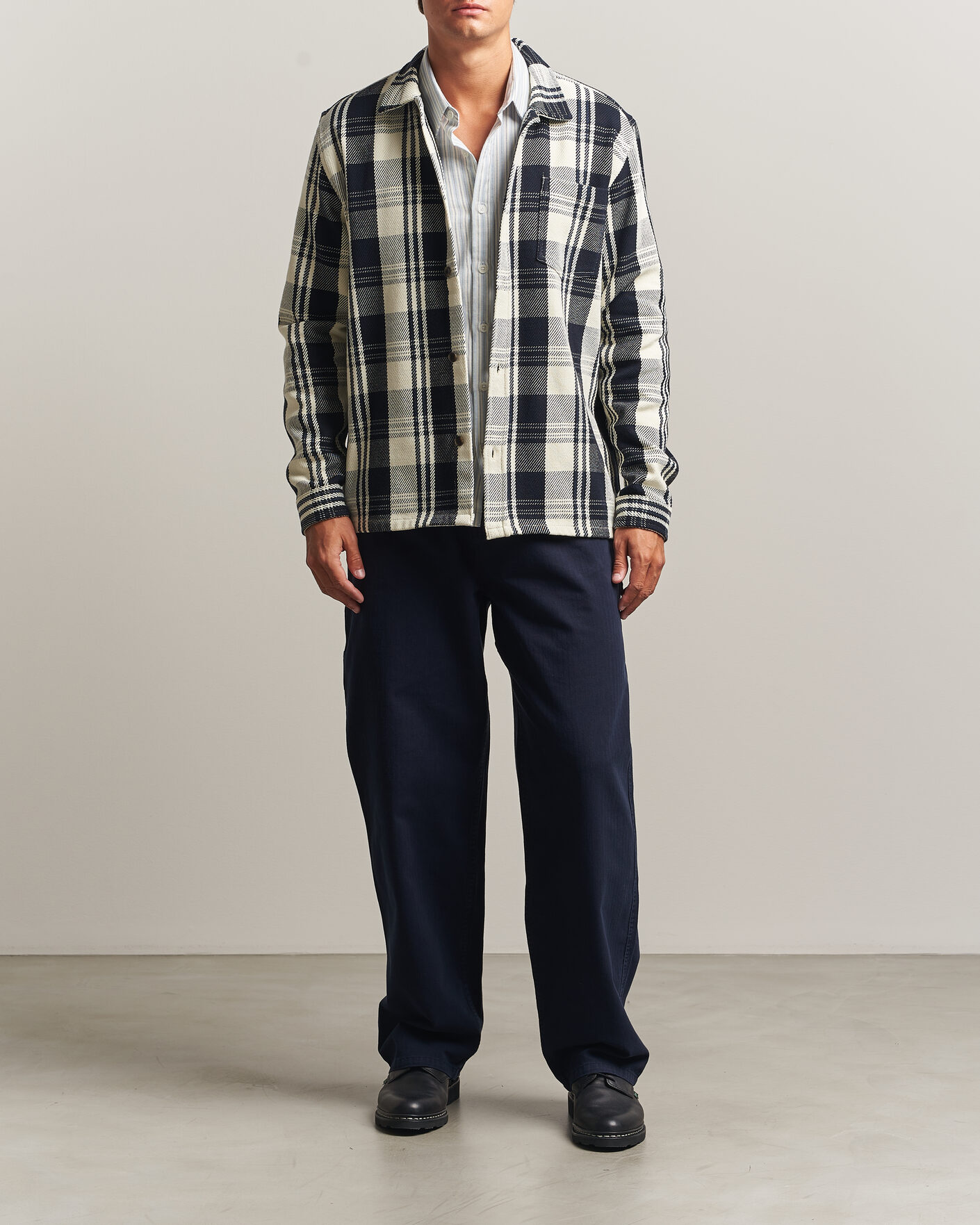 Hombres | Camisas | LES DEUX | Structured Check Overshirt Dark Navy