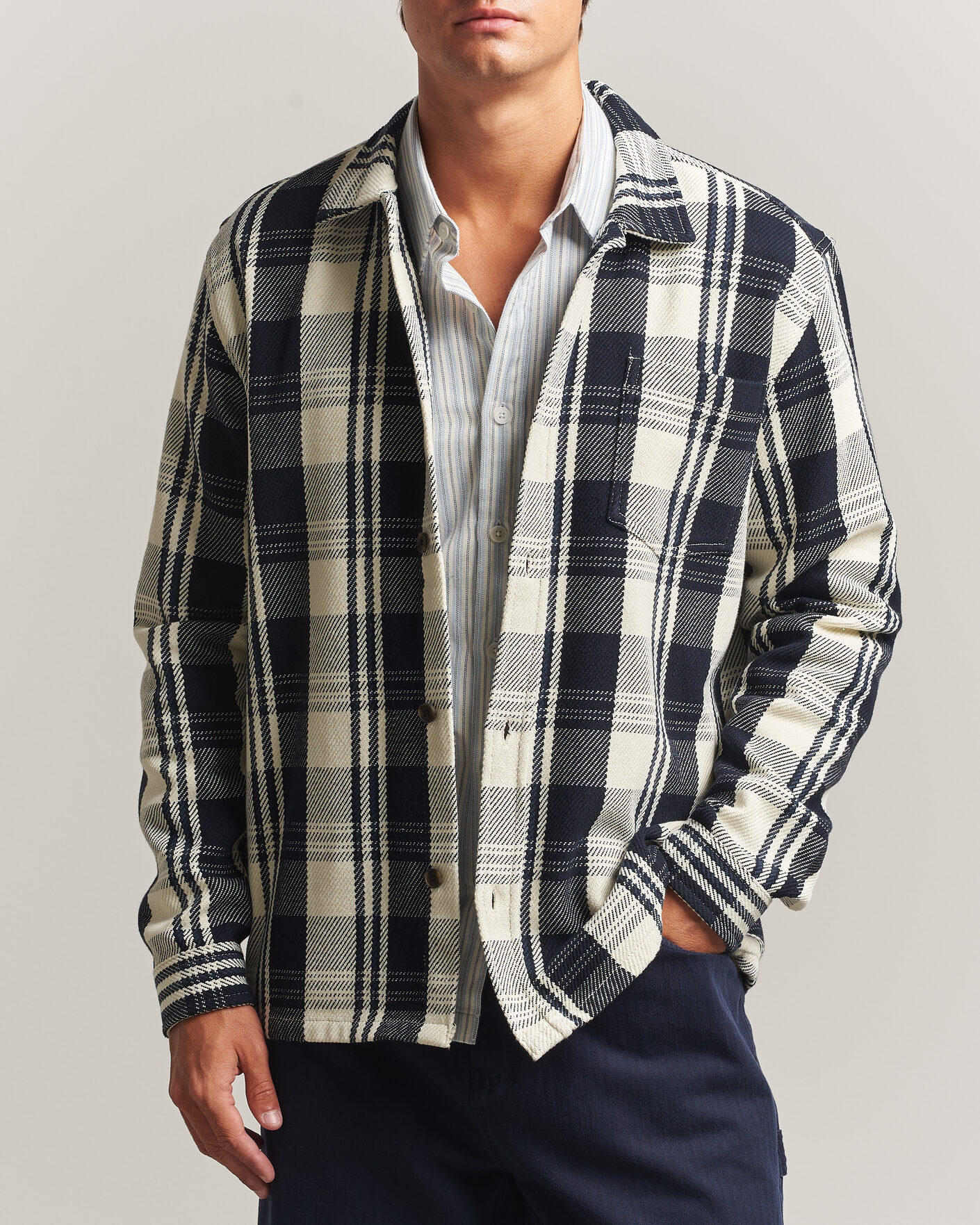 Hombres | Camisas | LES DEUX | Structured Check Overshirt Dark Navy
