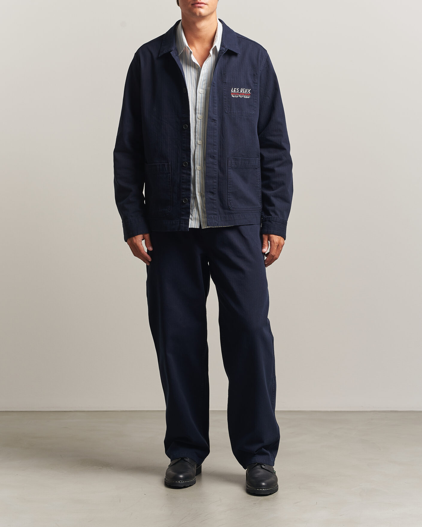 Hombres | Camisas | LES DEUX | Herringbone Artist Overshirt Dark Navy