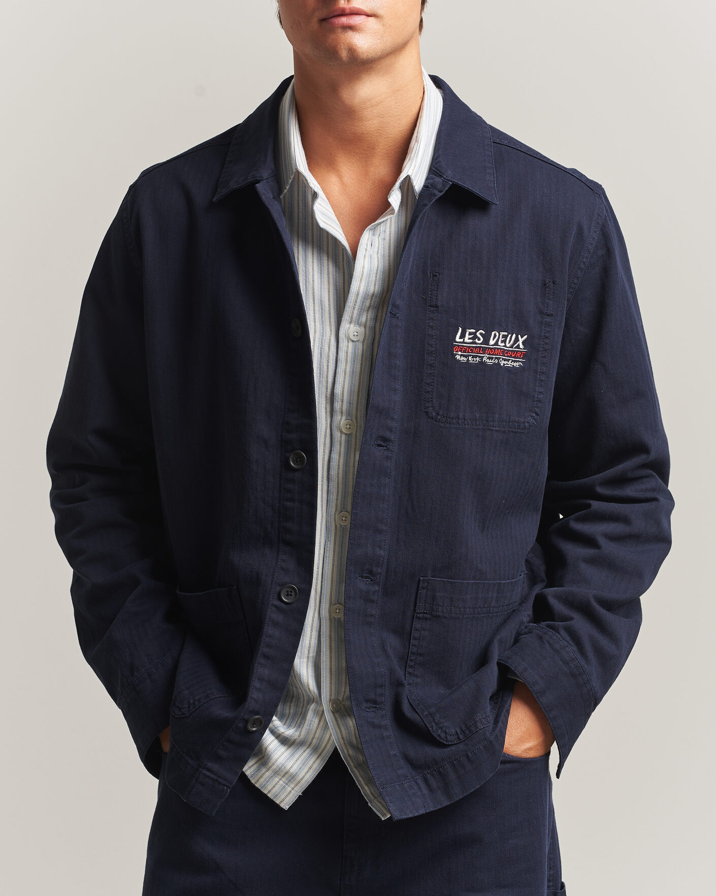 Hombres | Camisas | LES DEUX | Herringbone Artist Overshirt Dark Navy