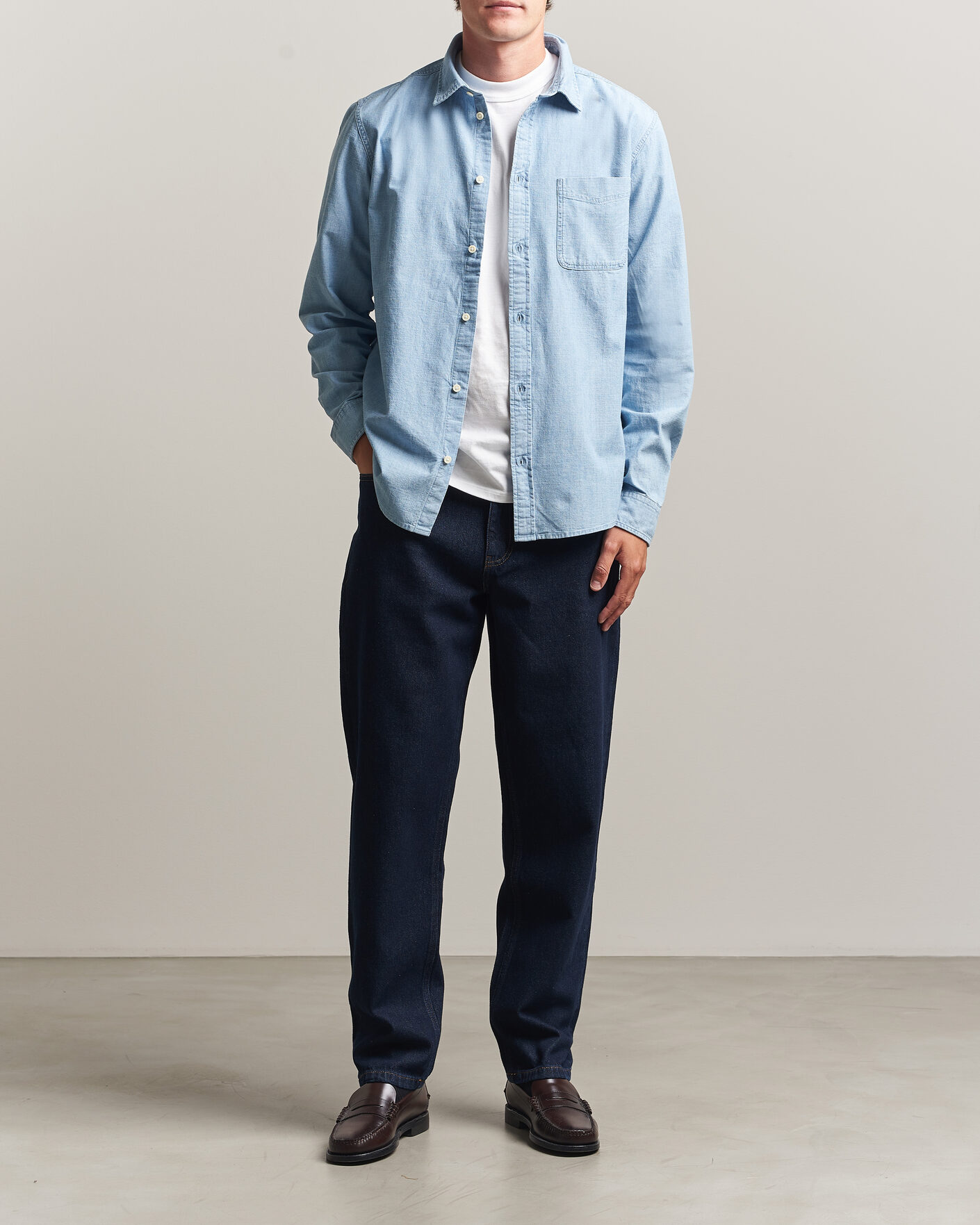 Hombres | Camisas | LES DEUX | Chambray Shirt Light Blue Wash
