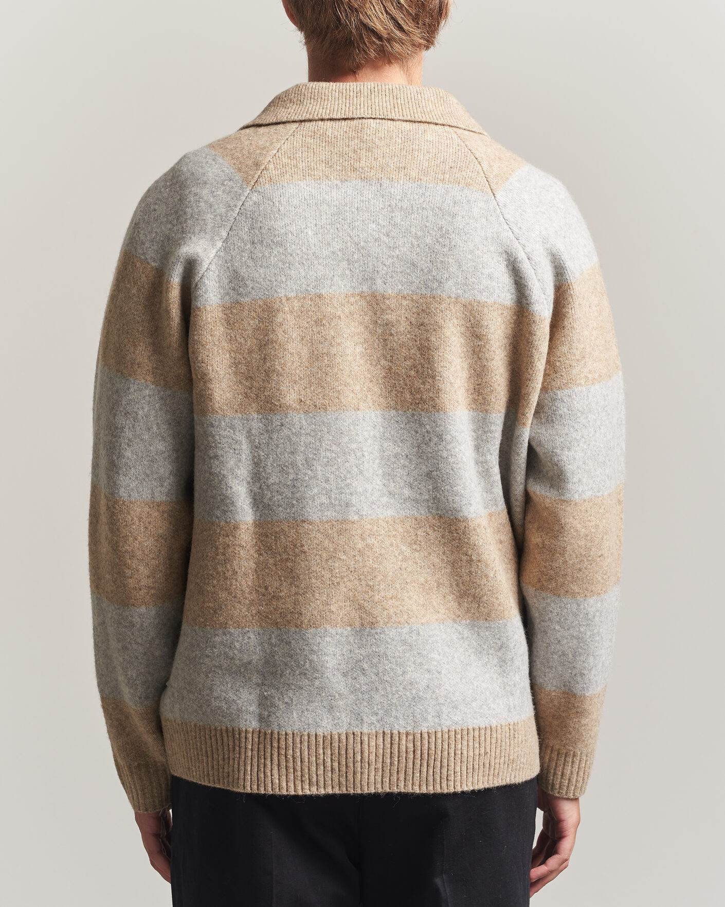 Hombres | Jerséis y prendas de punto | LES DEUX | Striped Melange Knit Polo Light Sand Melange