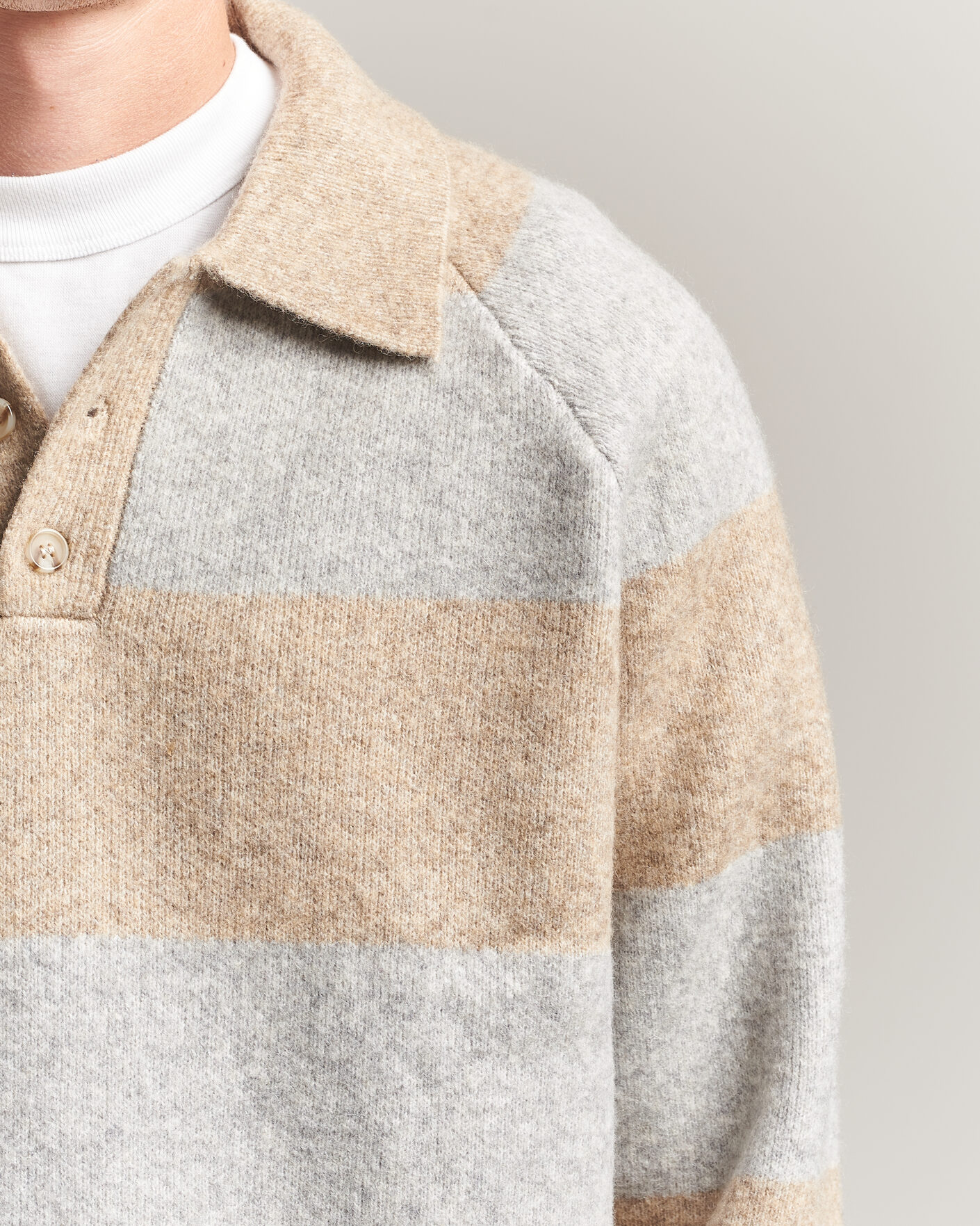 Hombres | Jerséis y prendas de punto | LES DEUX | Striped Melange Knit Polo Light Sand Melange